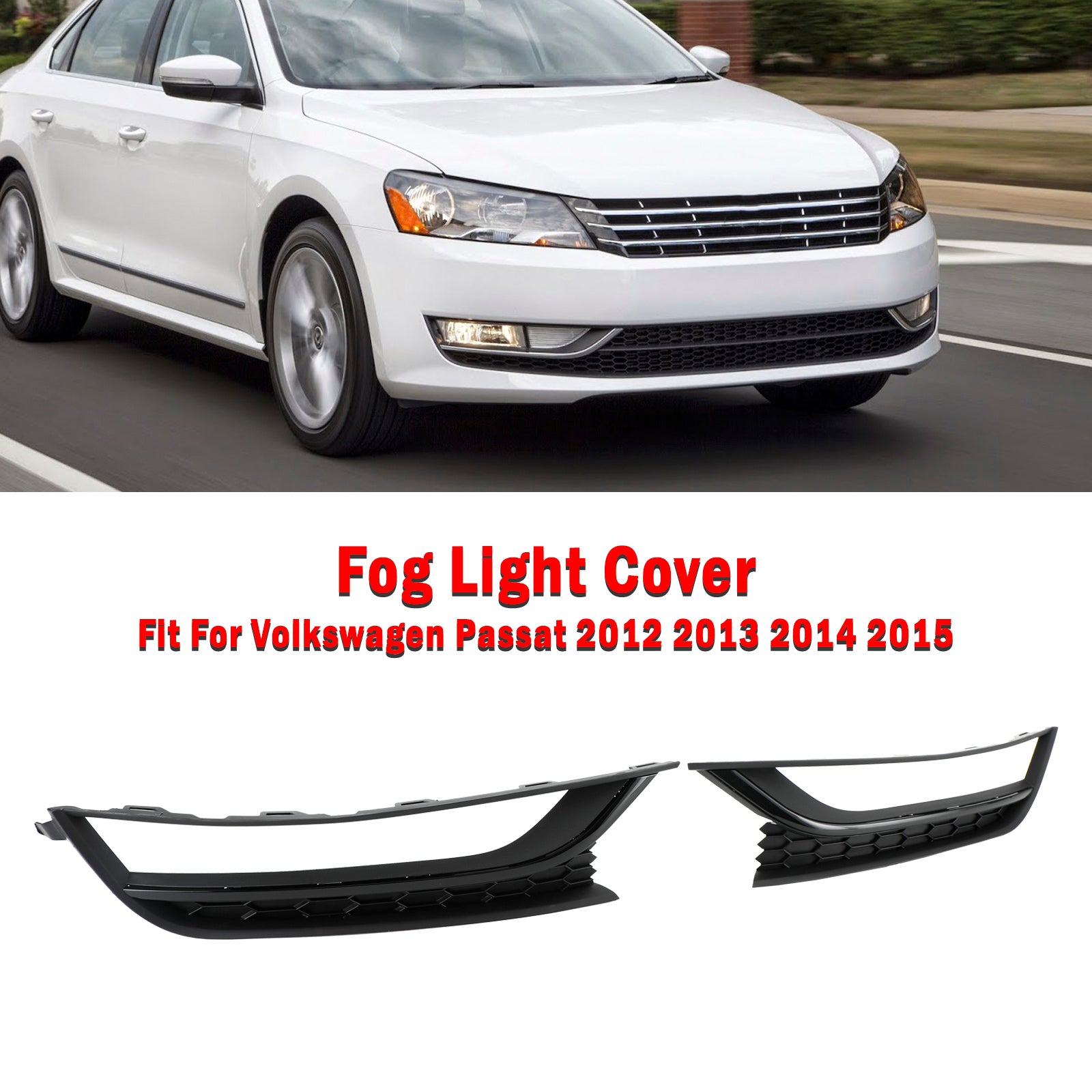 2PCS Front Honeycomb Driving Fog Light Cover fit VW Passat 2012-2015 Black