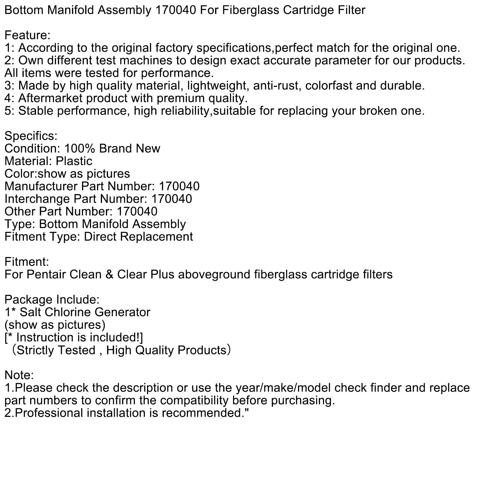 Bunn Manifold Assembly 170040 for glassfiberkassettfilter