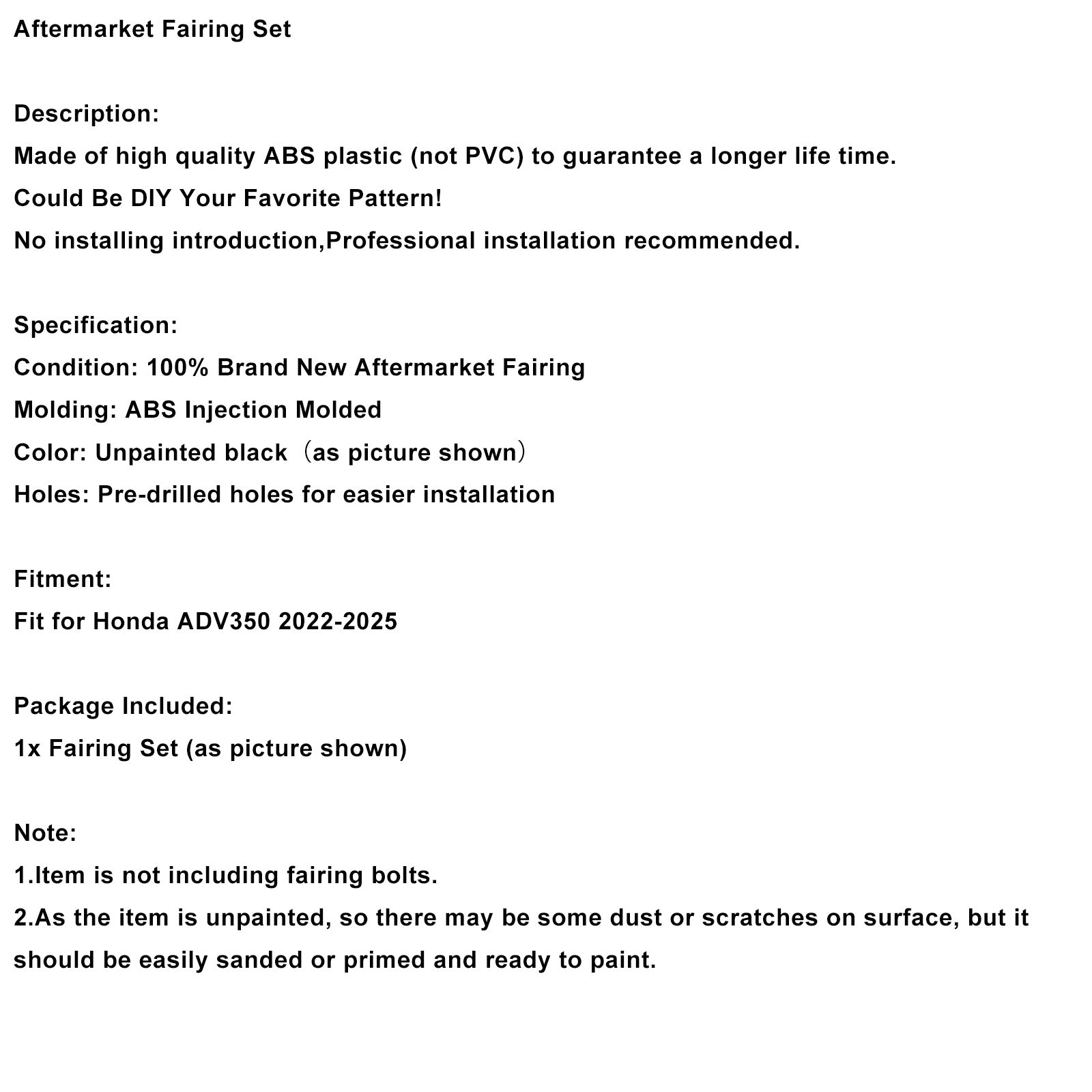 Bodywork Fairing Injection Unpainted For Honda ADV350 2022-2025