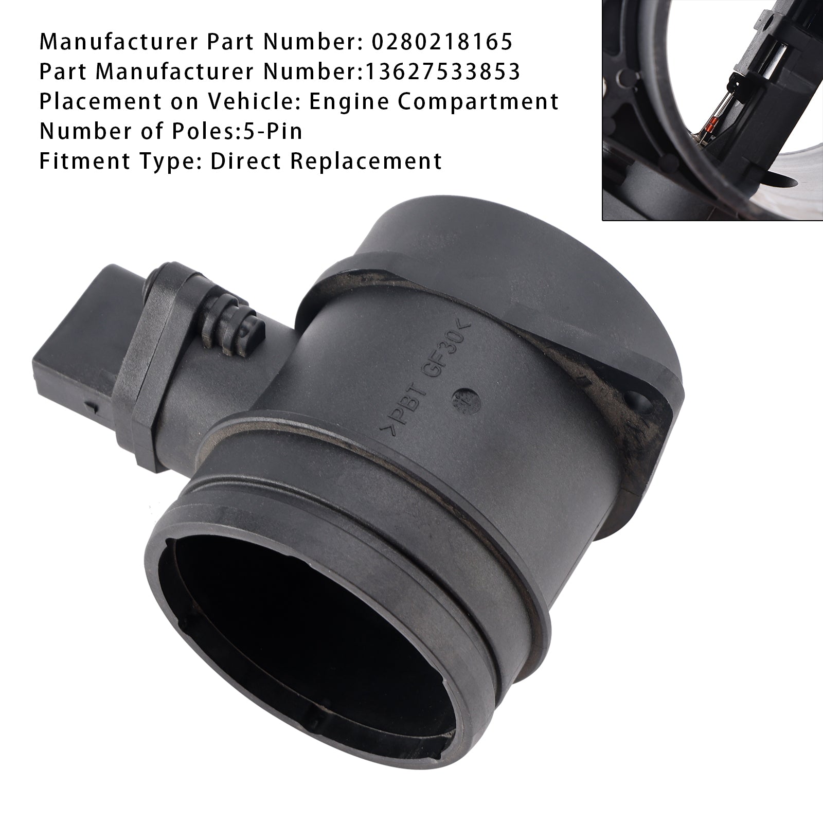 Masseluftstrømningsmålersensor for BMW E90 E91 E87 E83 Z4 0280218165