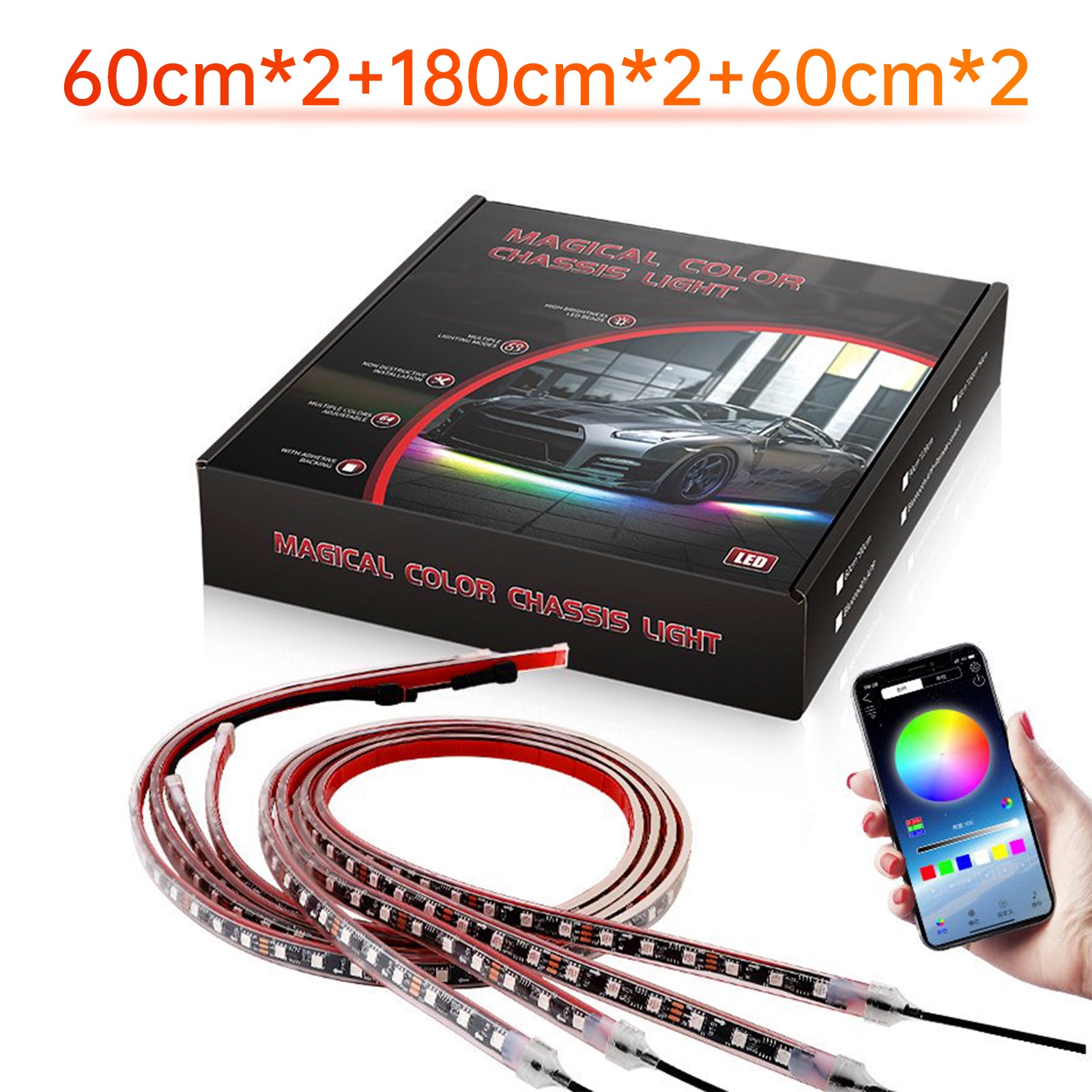 6ks LED podvozok LIGHT modifikované s radičom aplikácie Fantasy Light App Controller 60 cm*2+180 cm*2+60 cm*2