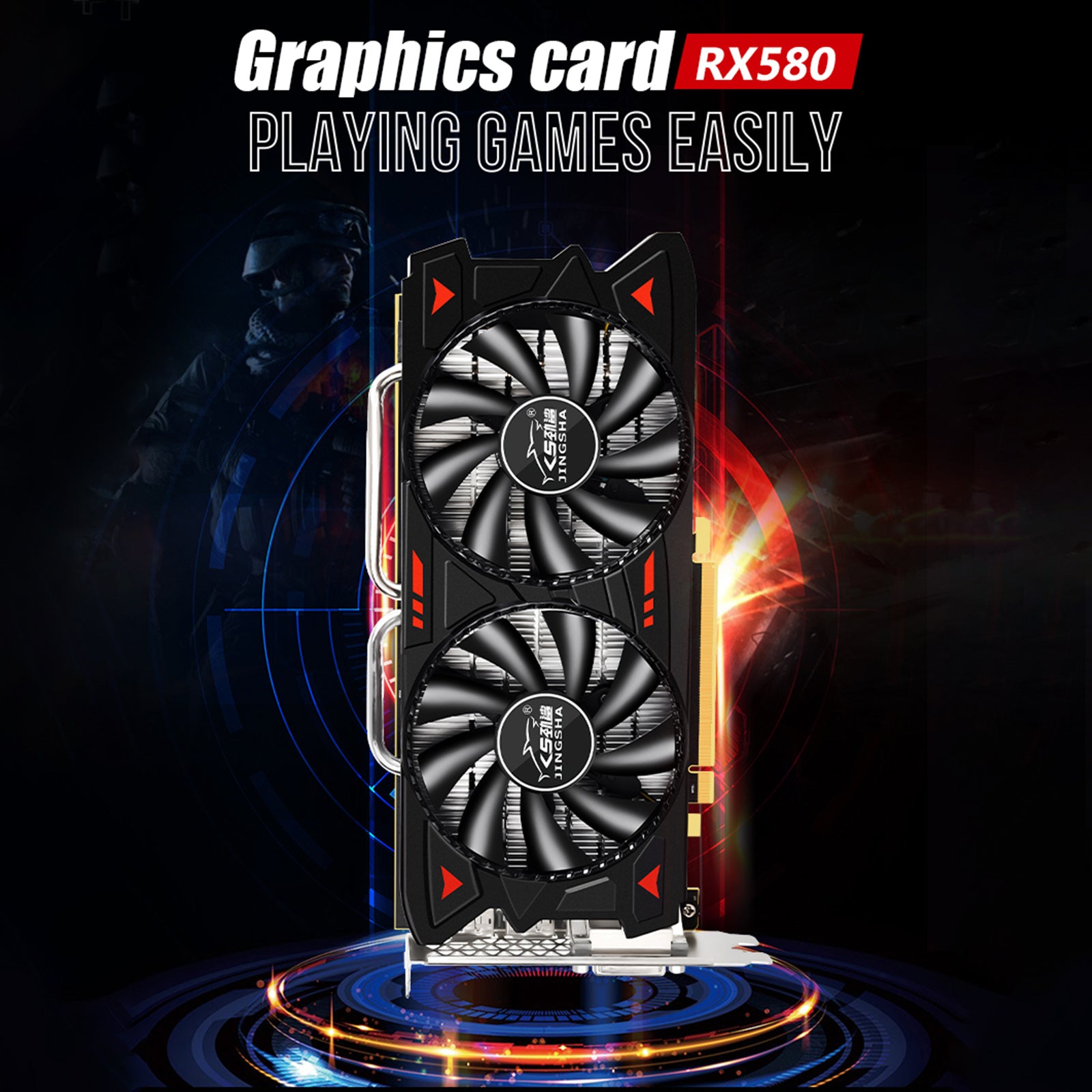 RX580 8G Onafhankelijke grafische kaart Dubbele ventilatoren Desktopcomputerverlichtingskaart