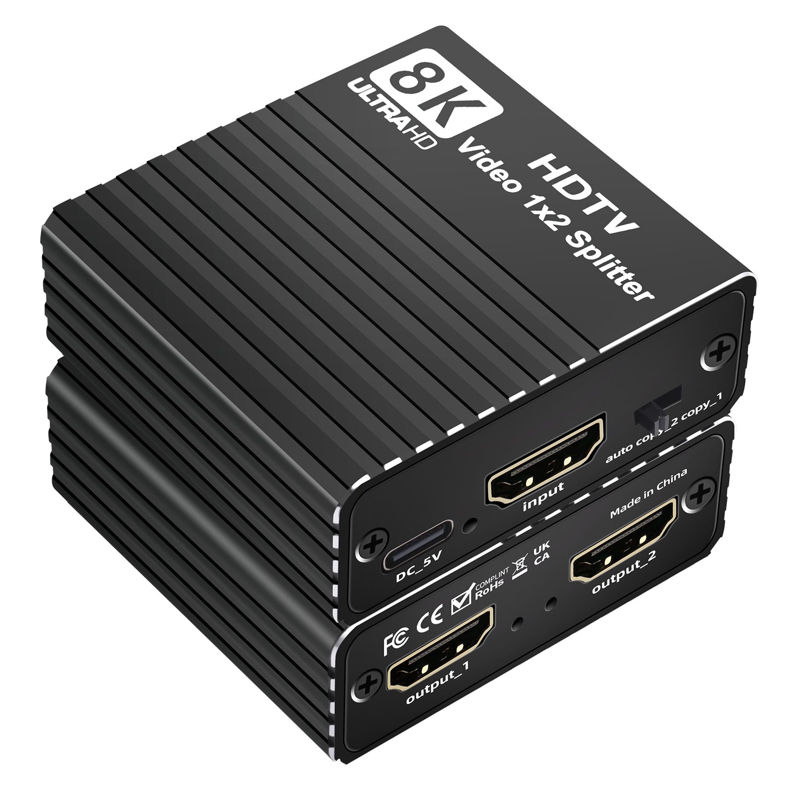 8K HDMI 1 naar 2 splitter HD2.1 8K60hz/4K120hz/1080P240hz met EDID-splitter 1x2