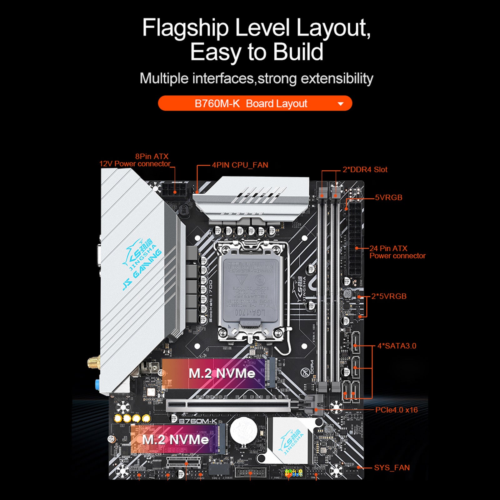 B760M-K Hovedkort LGA-1700 pin DDR4-minne Dual M.2-grensesnitt støtter WIFI