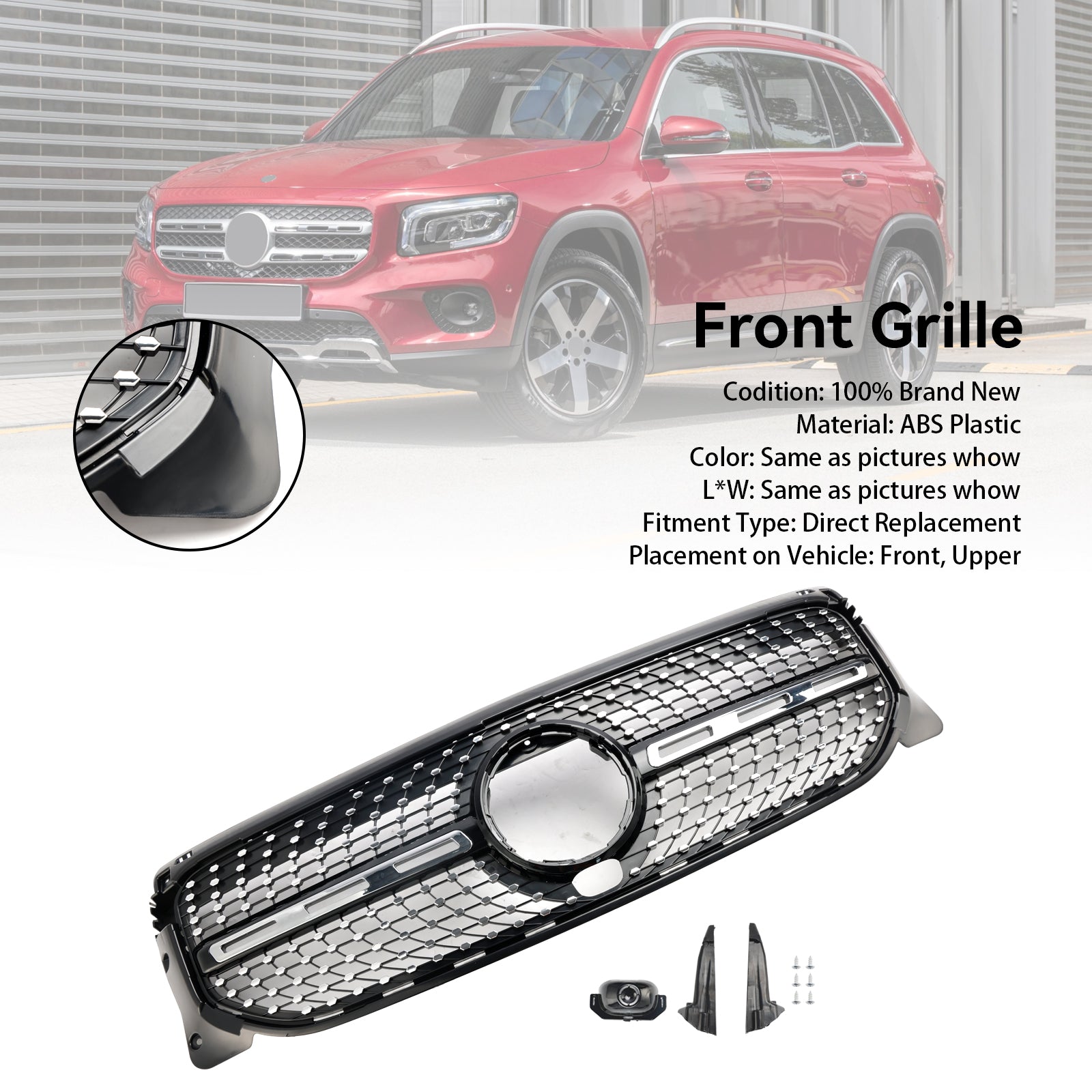 Grille de calandre de pare-chocs avant en diamant pour Mercedes Benz GLB X247 2020-2023