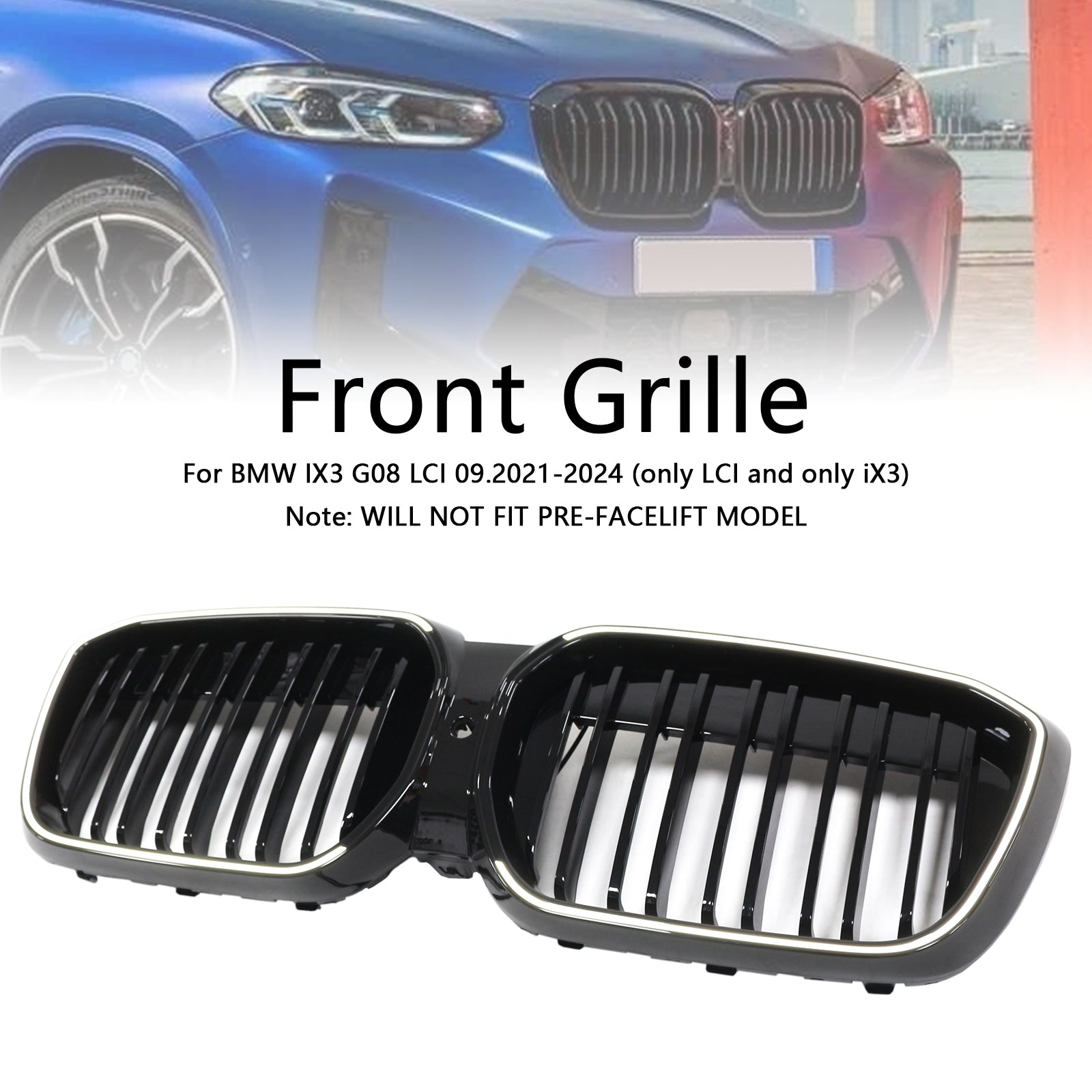 2022-2024 BMW IX3 G08 LCI Double slat gloss Black Front Kidney Grill