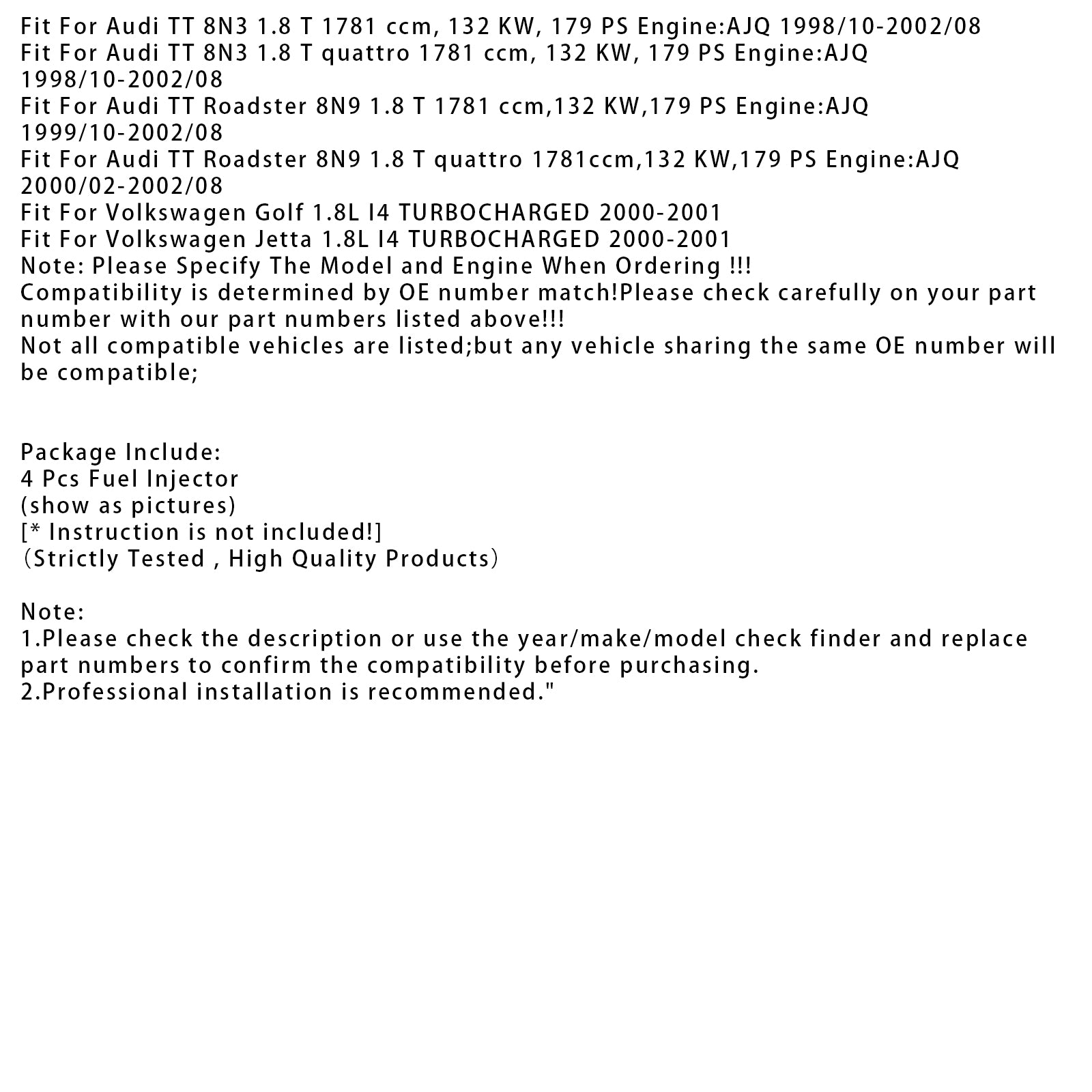 4Pcs Fuel Injector For VW Golf IV Audi TT A3 Seat 1.8T 0280155897 06A906031S