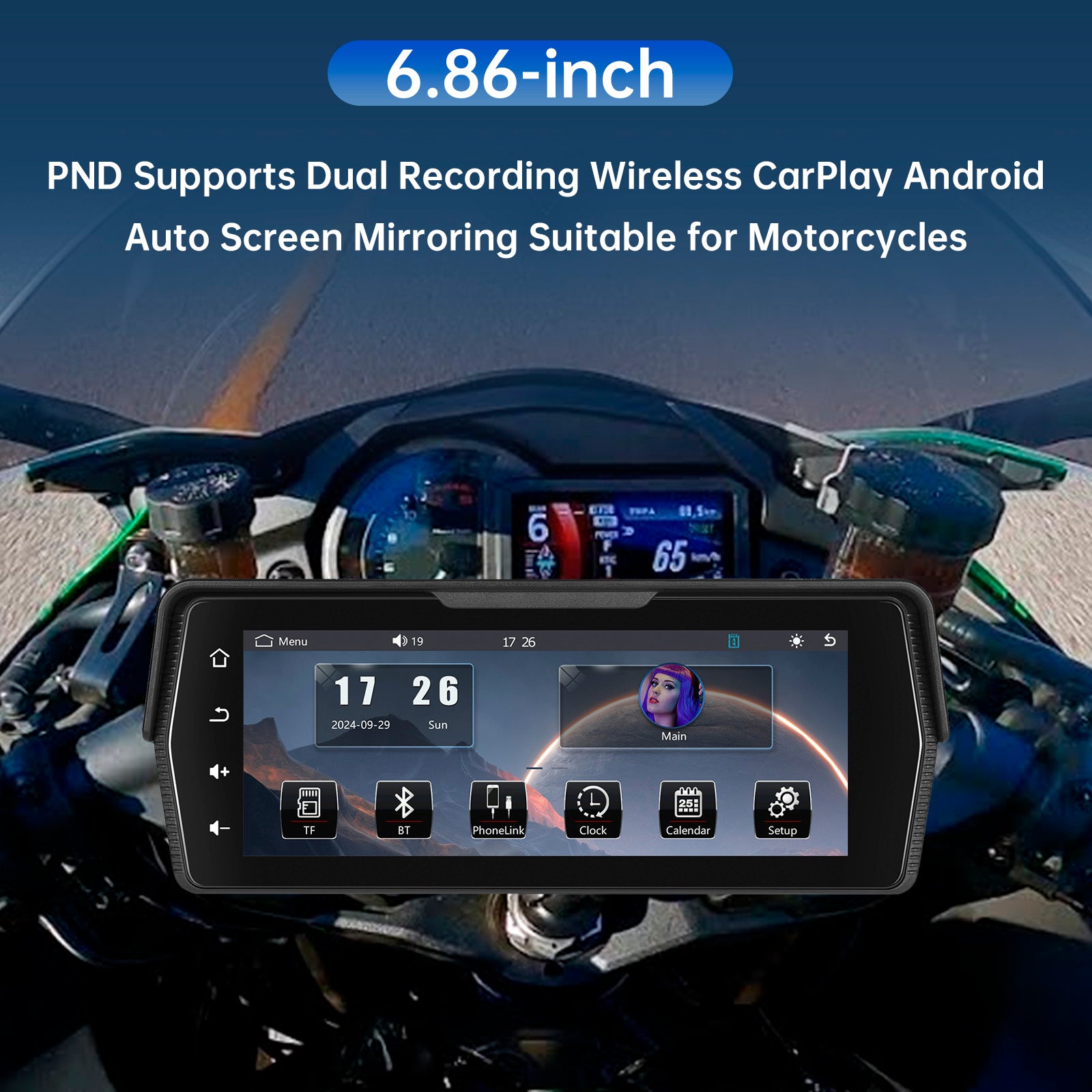 6.86-inch PND Wireless CarPlay Android Auto Screen Mirroring for Motorcycles
