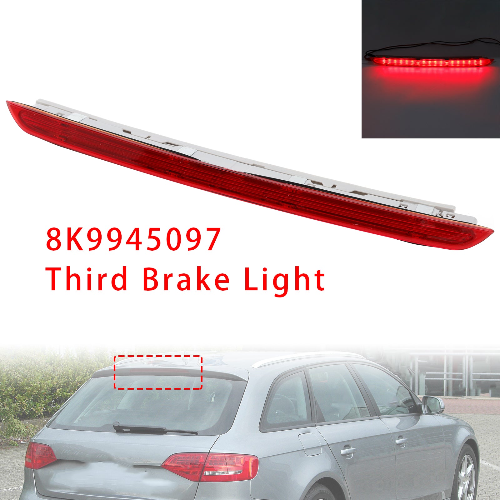 Rear Brake Light Third Stop Lamp Light 8K9945097 For Audi A4 RS4 B8 Avant Red