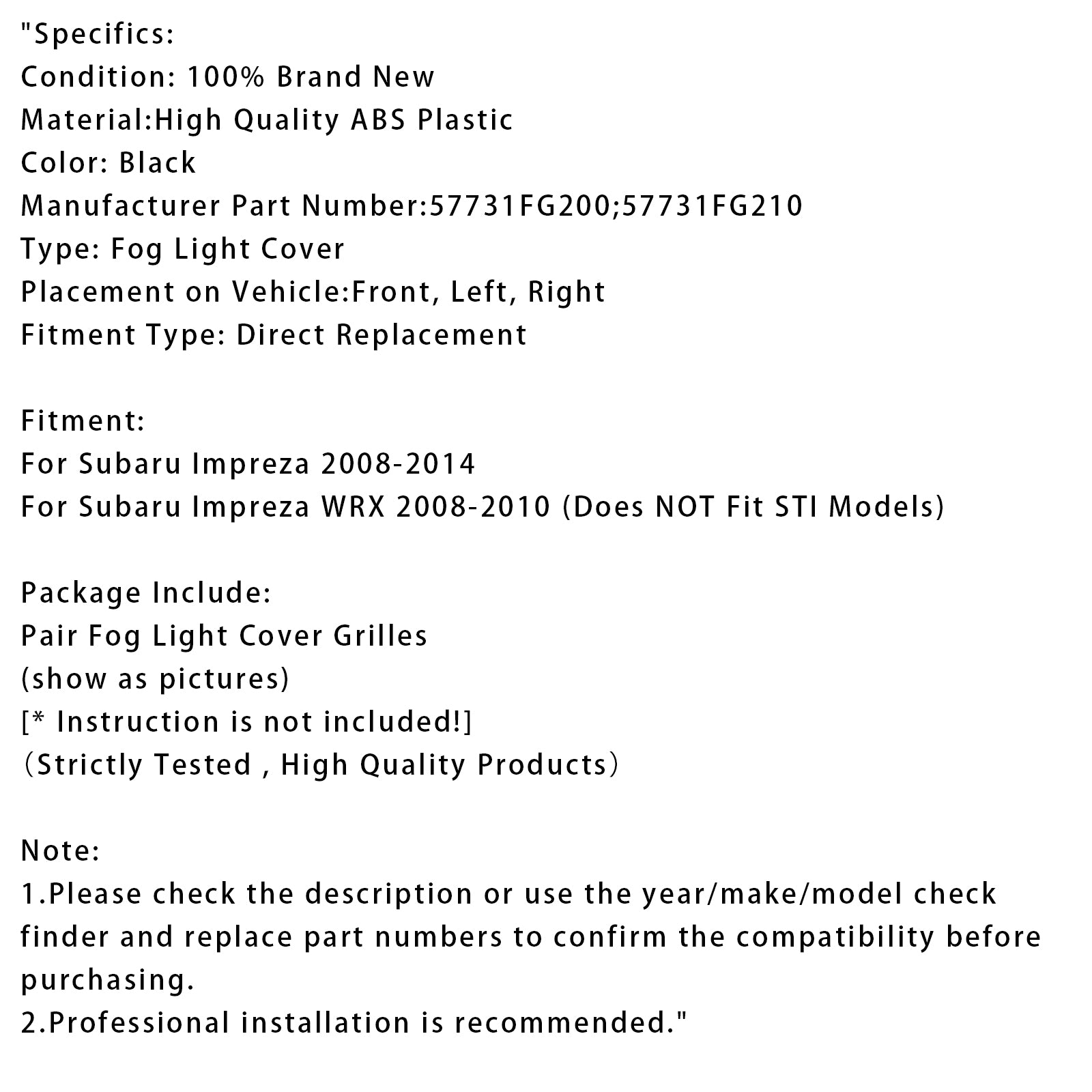 Kombinera dimljusskyddsgaller för Subaru Impreza 2008-2014 57731FG200