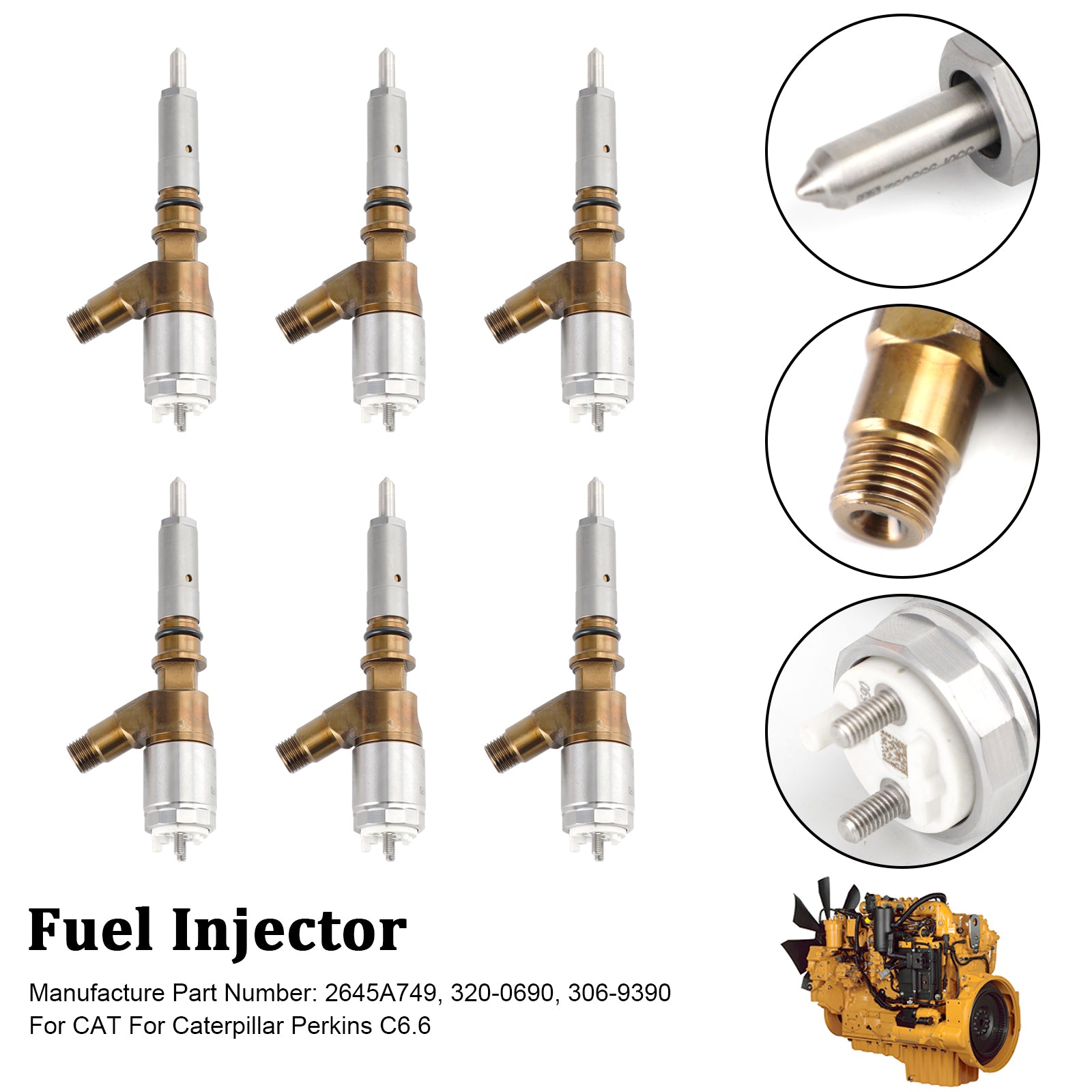 6PS Fuel Injectors 2645A749 Fit Caterpillar Perkins C6.6 Fit CAT 320-0690