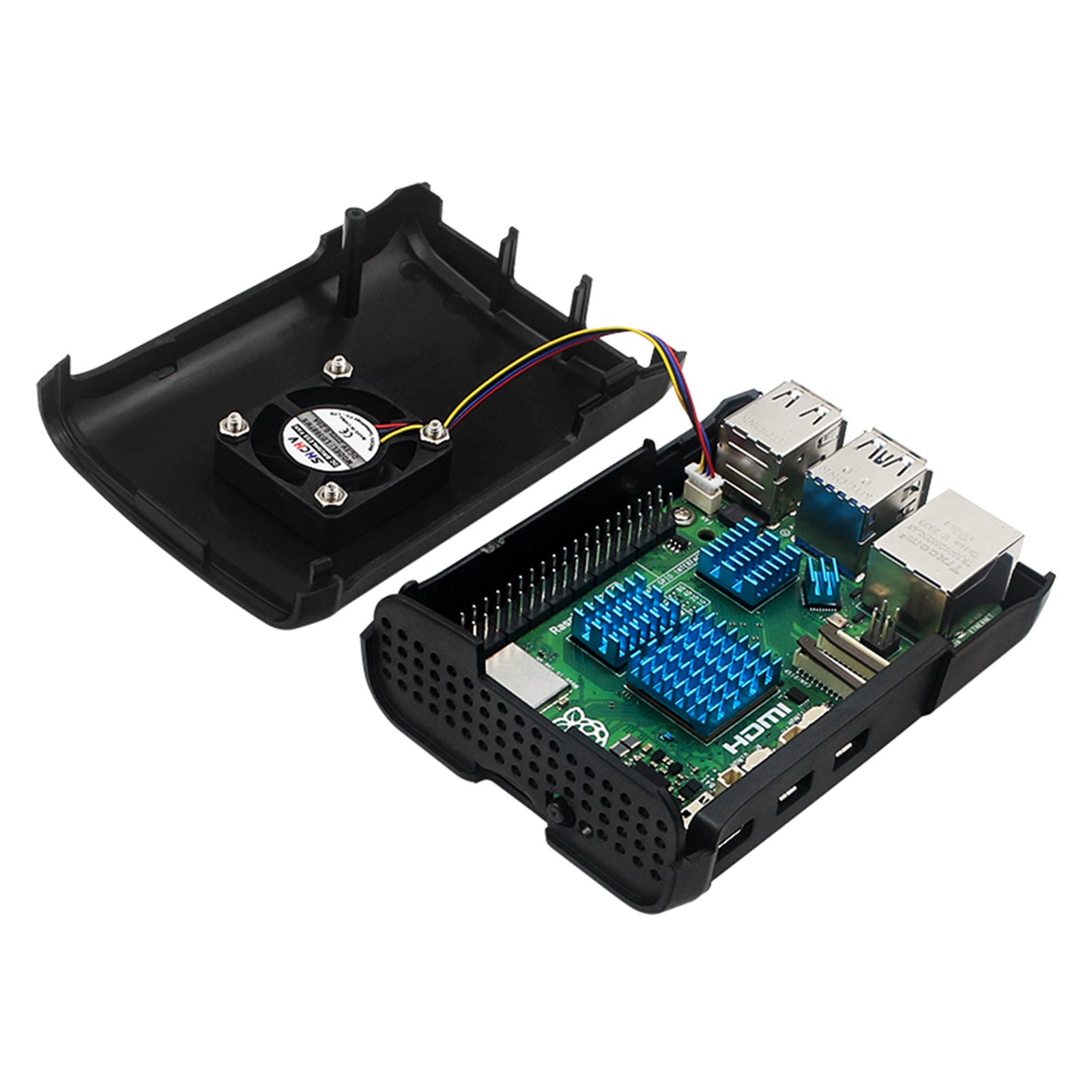 ABS-schaal Raspberry Pi5/5B spuitgegoten beschermende schaal met actieve radiator