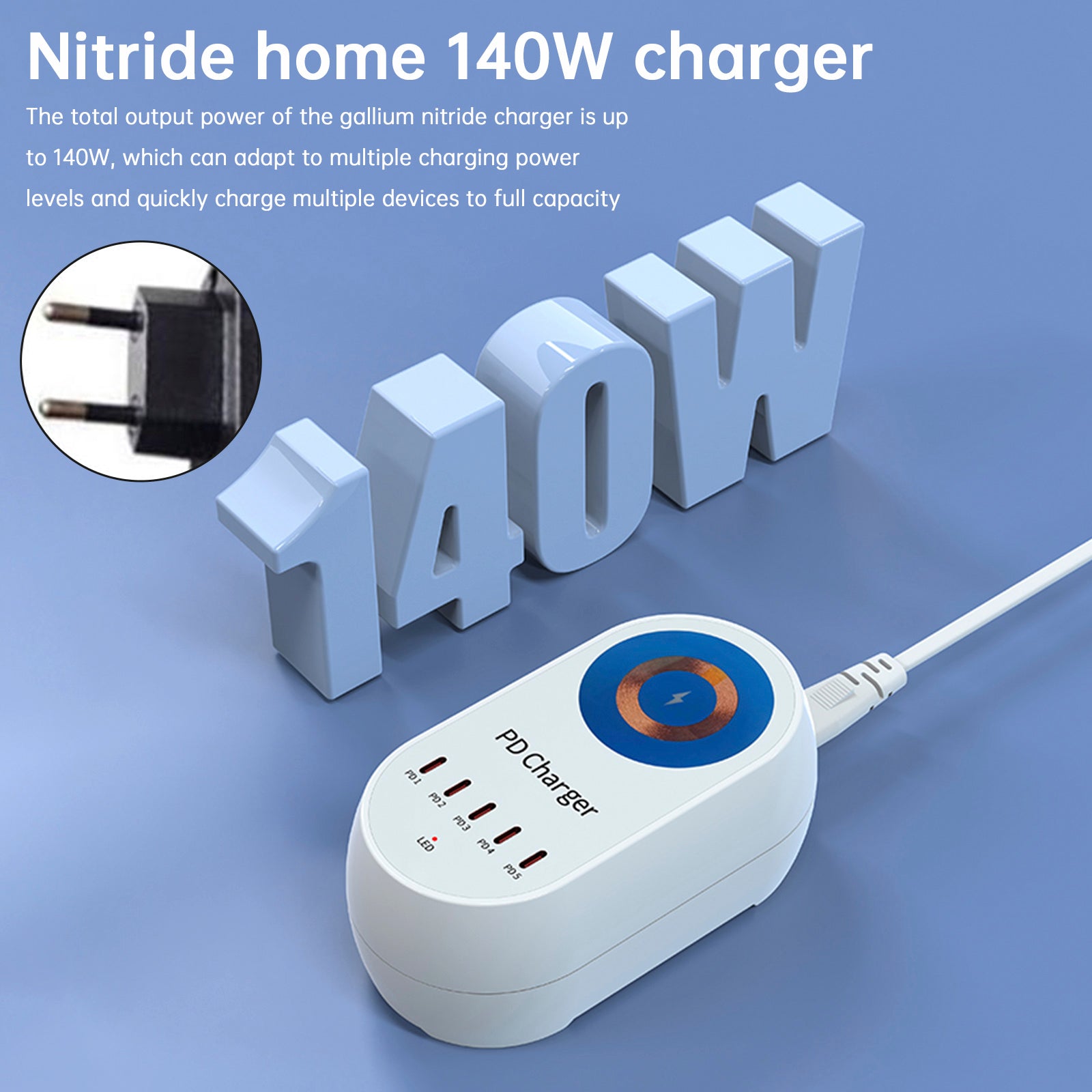 140W PD Multi-Port Charger Magnetic Wireless Fast Lading PD100W Laptop Mobile Phone Charger EU Plug
