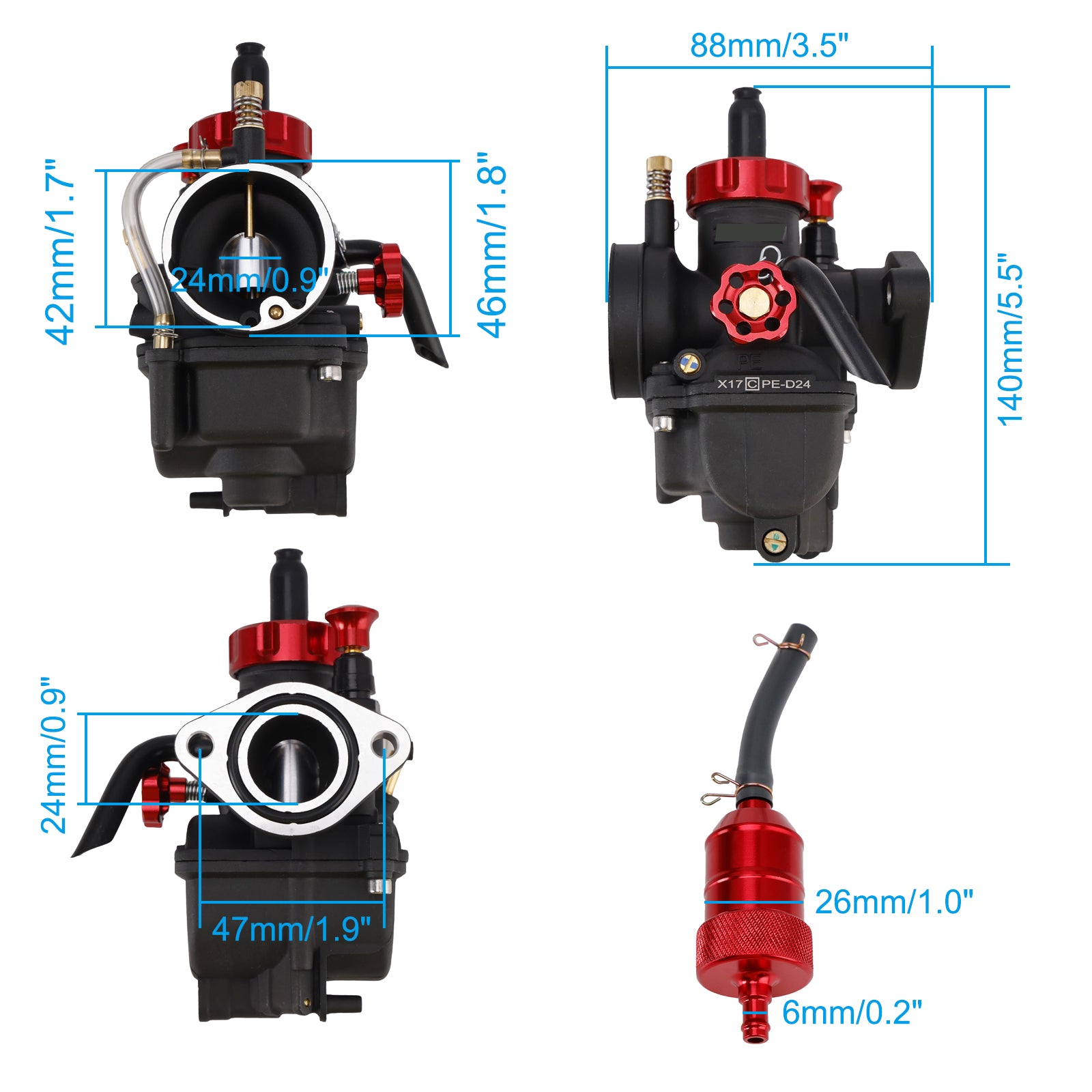 Carburateur ATV Carb 24mm pour moto 140cc-150cc dirt bike Go karts