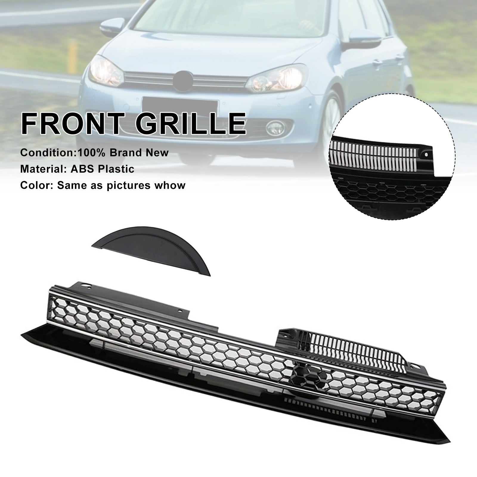 GTI Style Front High Bar Black Chrome Trim Grille Fit VW Golf 6 MK6 2010-2014