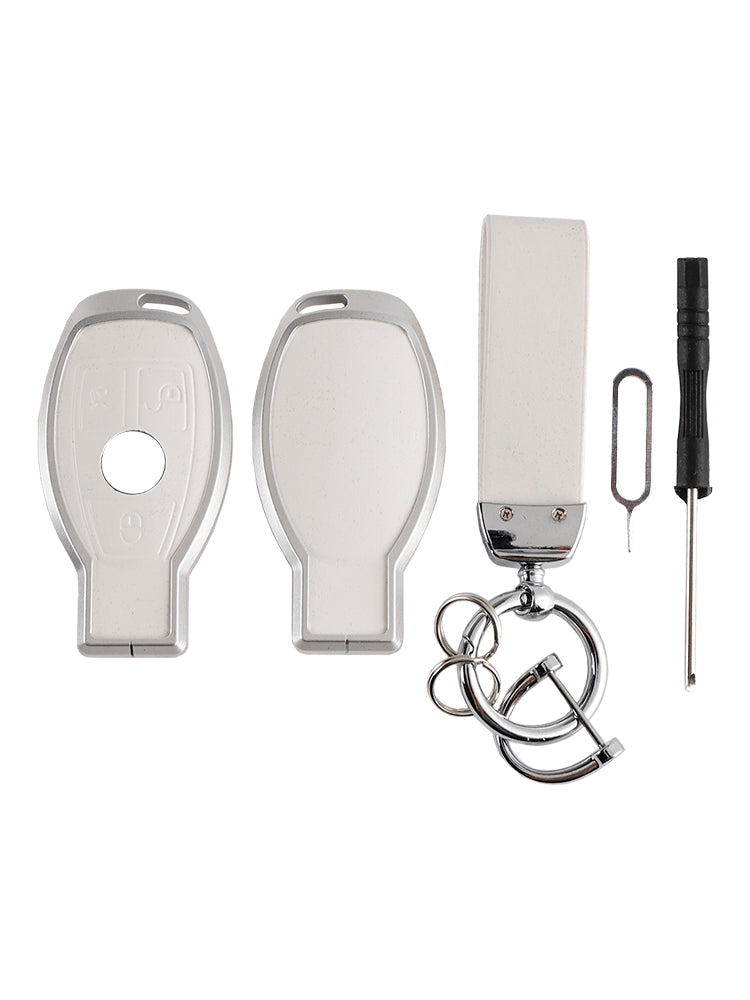 Benz GLC GLK CLS Leather Alloy Aluminum TPU Car Key White Case Cover