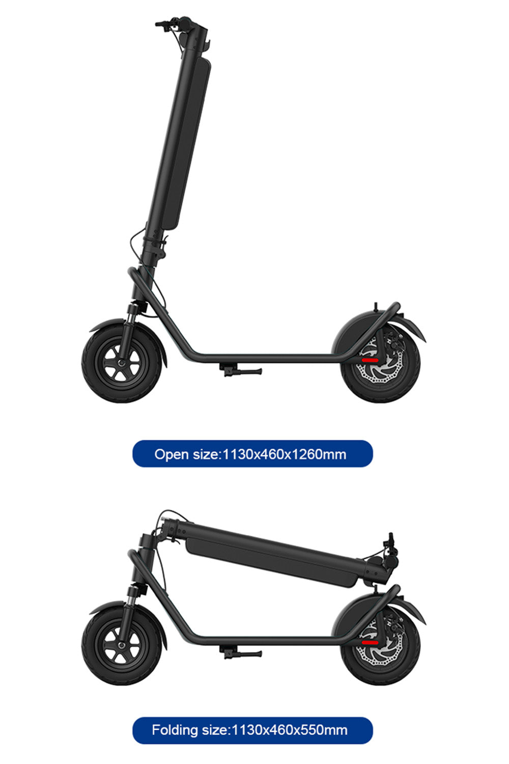 10 inch schokabsorberende opvouwbare elektrische scooter van aluminiumlegering met achterwielaandrijving