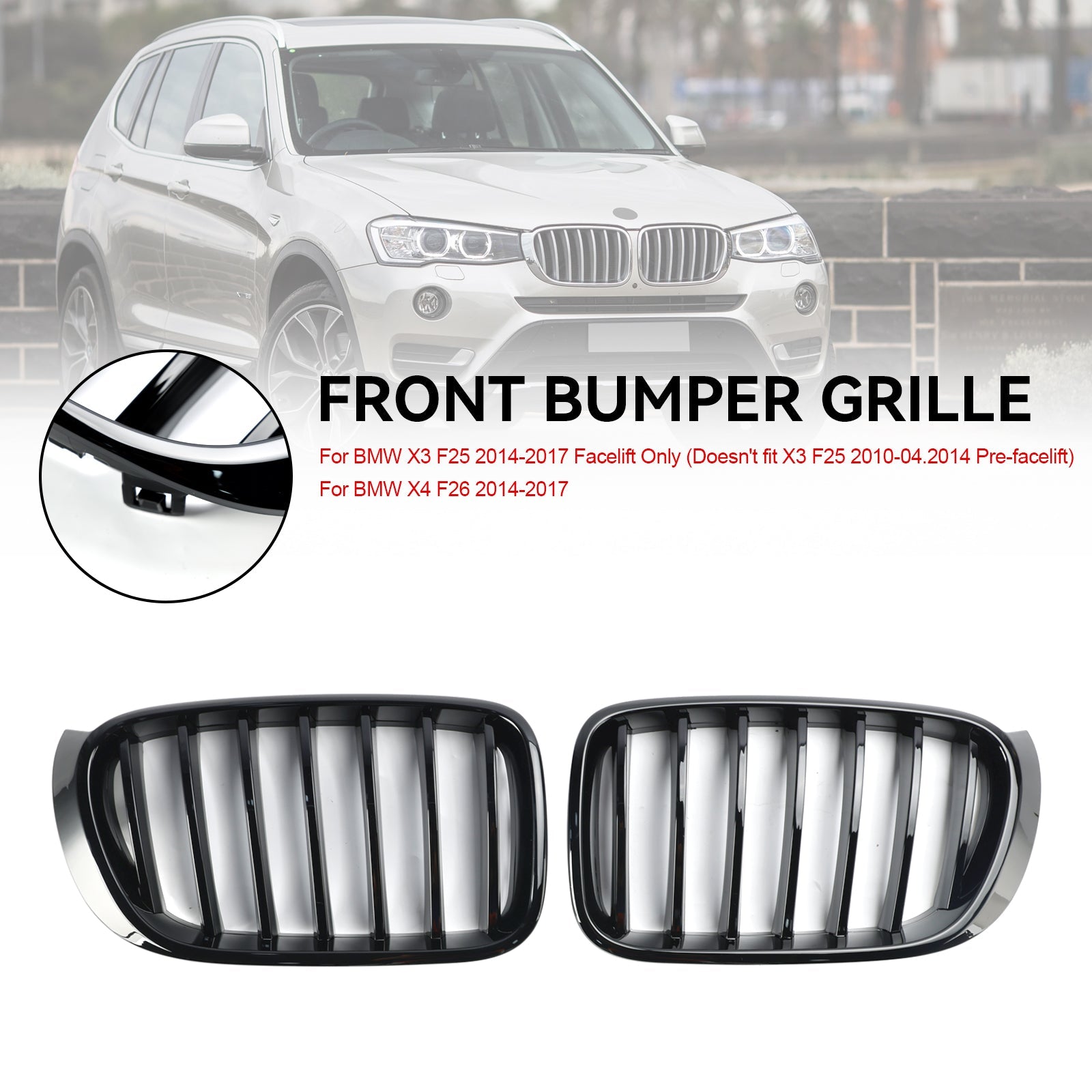 2014-2017 BMW X4 F26 Grille de calandre de pare-chocs avant noir brillant 51117338571