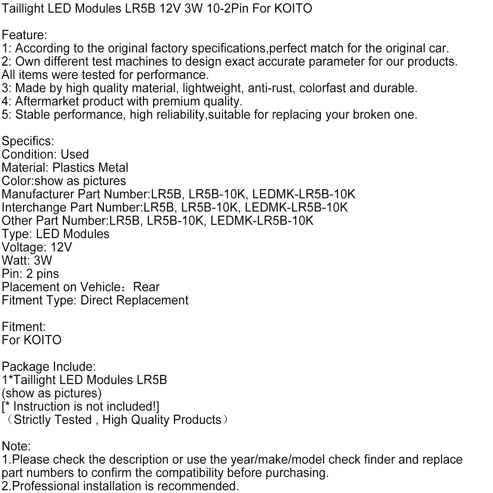 Módulos LED de luz trasera LR5B 12V 3W 10-2Pin para KOITO