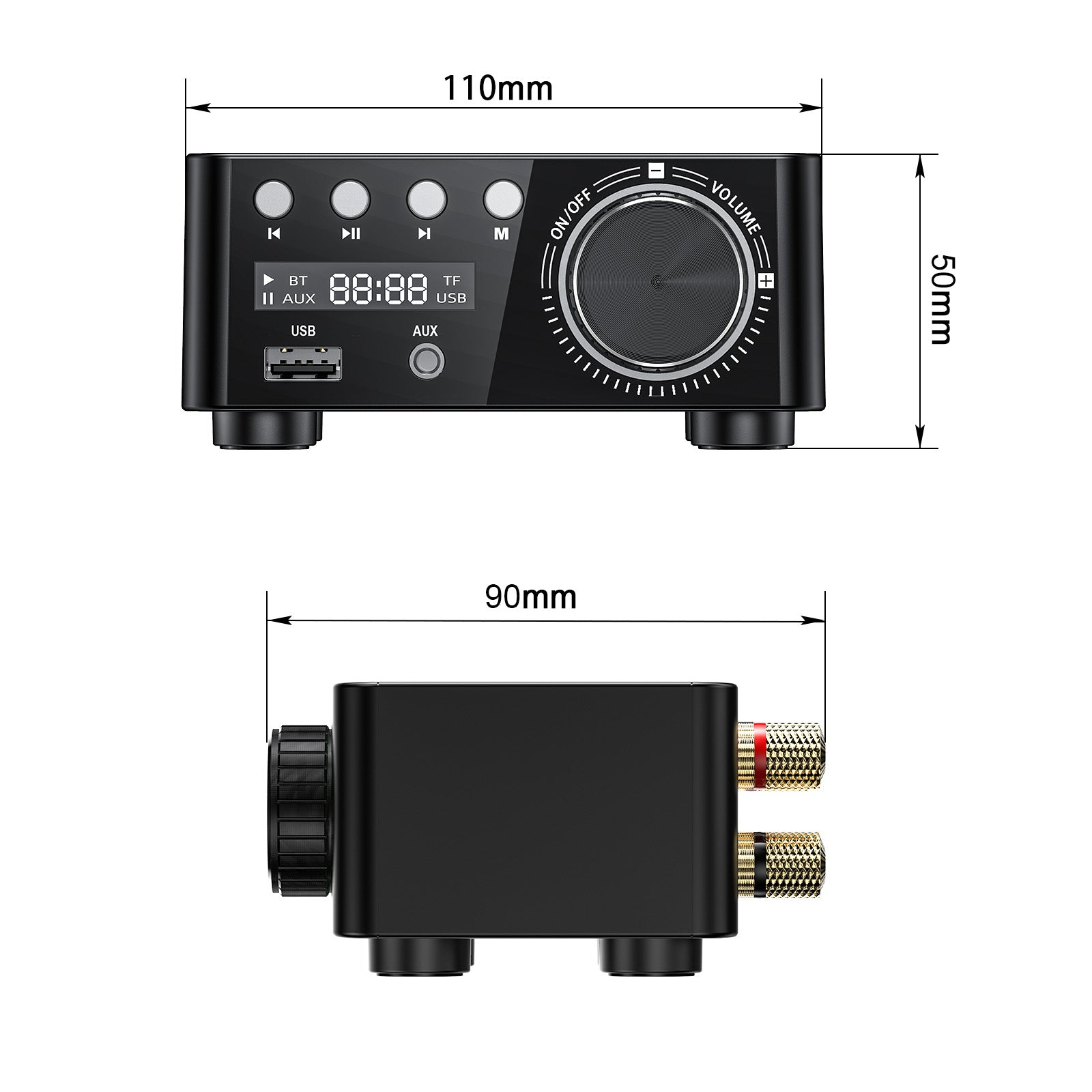 HiFi Stereo Bluetooth 5.0 Digital Power Amplifier Audio Receiver USB 50W+50W