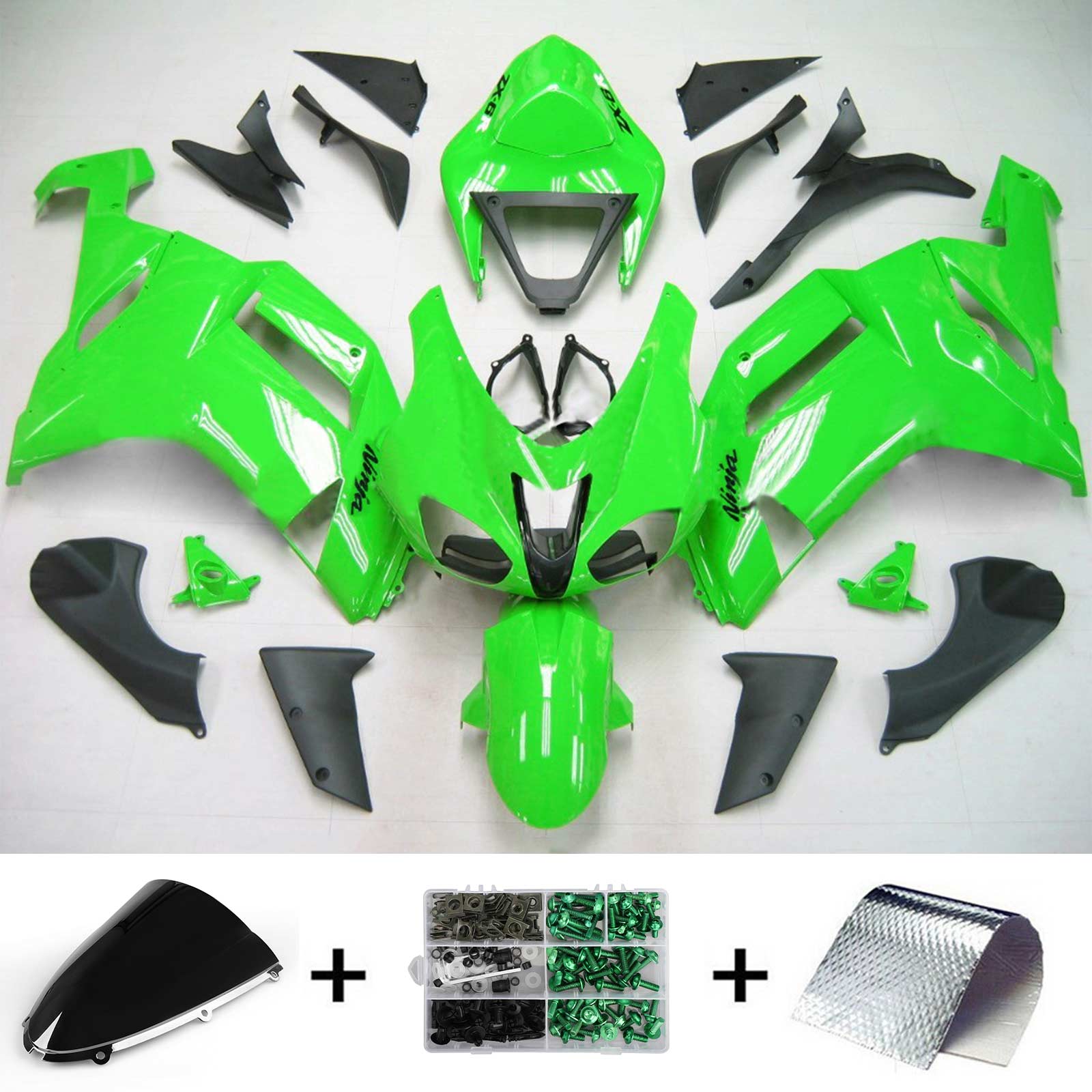 2007-2008 Kawasaki ZX6R 636 Amotopart injectiekuipset carrosserie kunststof ABS #122