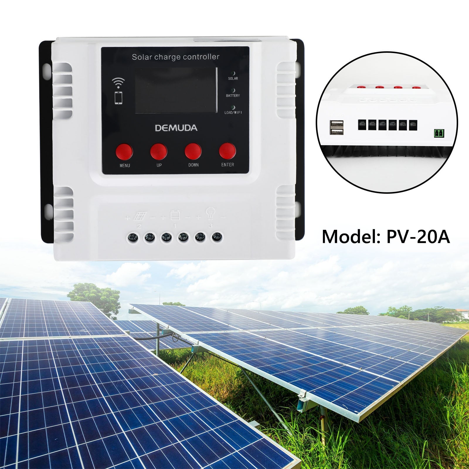 Contrôleur de Charge solaire 10A-60A 12V 24V 48V, avec moniteur Wifi, régulateur PWM LCD