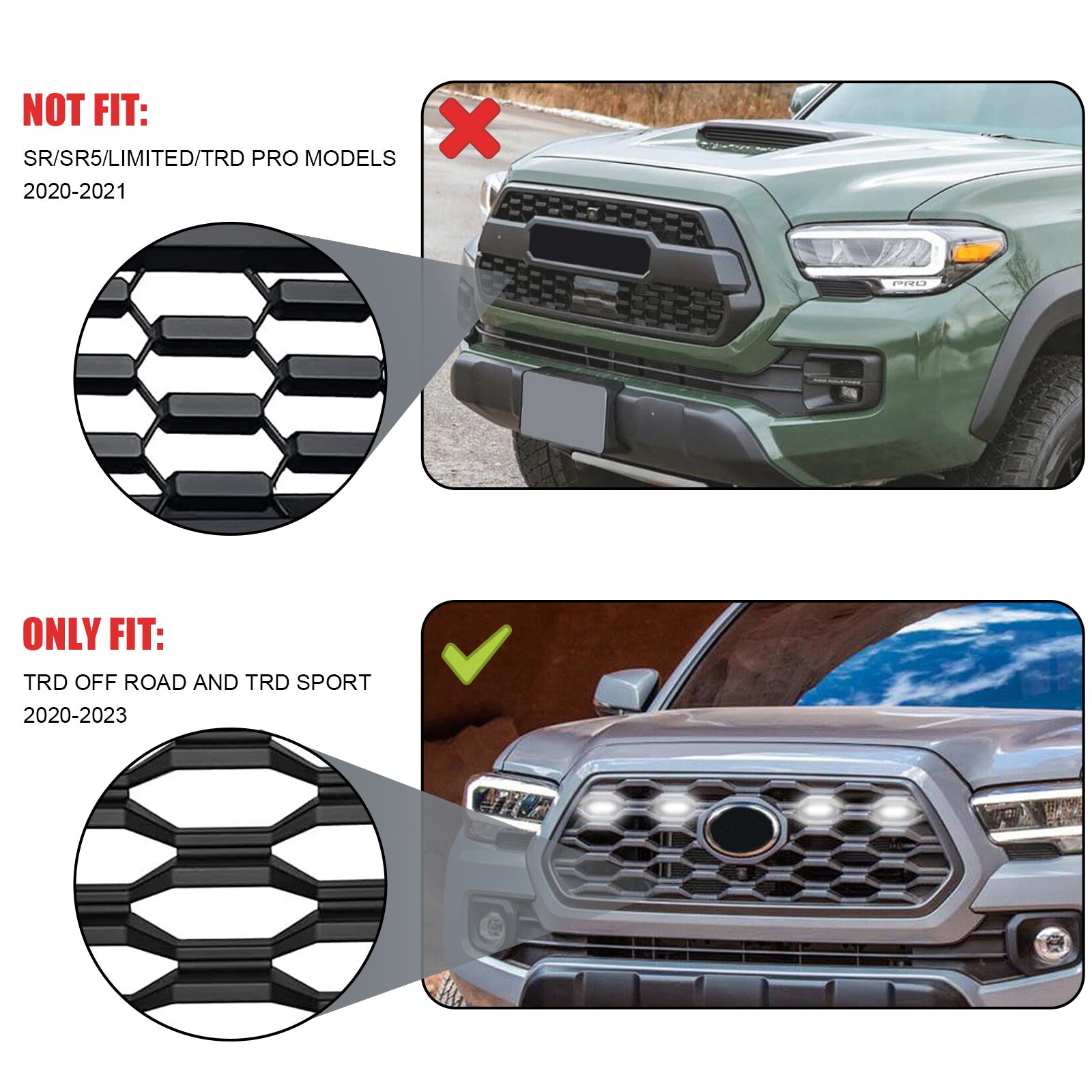 4 pièces lumières de calandre LED pour Toyota Tacoma TRD hors route et TRD Sport 2020-2023