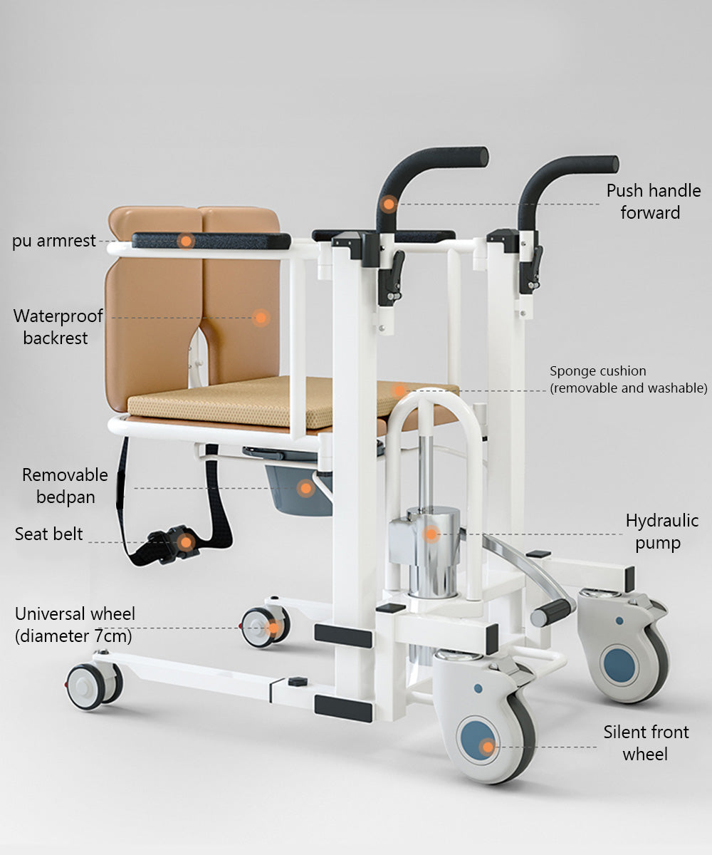 Hydraulic Patient Transfer Lift Wheelchair w/180°Split Seat And Table