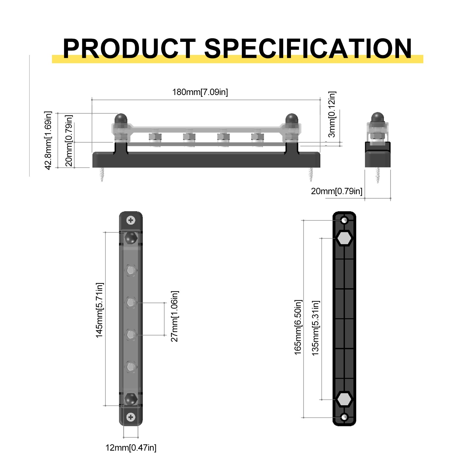 2/4/6/12 Way Dual-row Car Bus Bar Block with Dust Cover Distribution Terminal