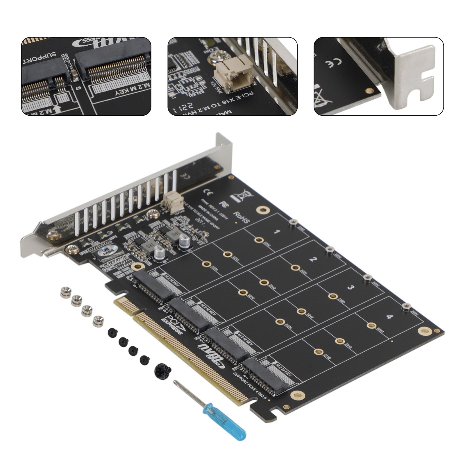 M.2 NVME SSD naar PCI-E 4.0 X16 Adapter Uitbreidingskaart ondersteuning PH44 2280 2242