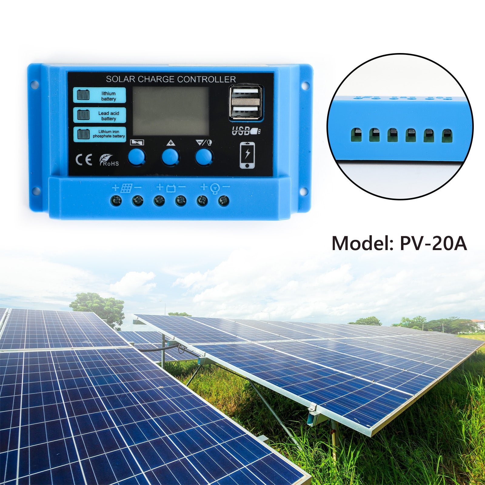 10A 20A 30A PWM Solar Charge Controller Regulator For Lifepo4 Lithium Lead Acid