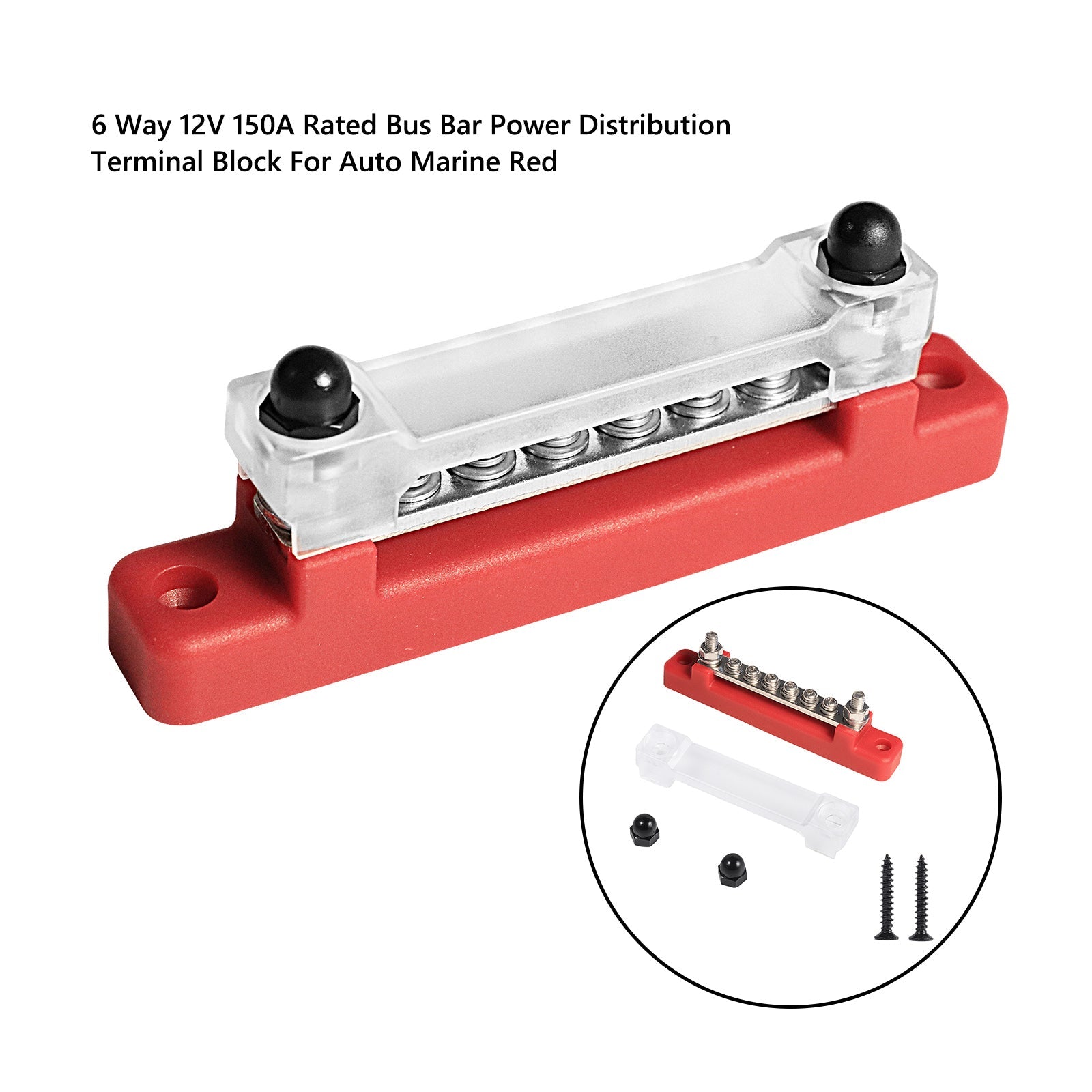 6 Way 150A Distribution Terminal Block Car Marine Boat Holder Cover 48V Bus Bar