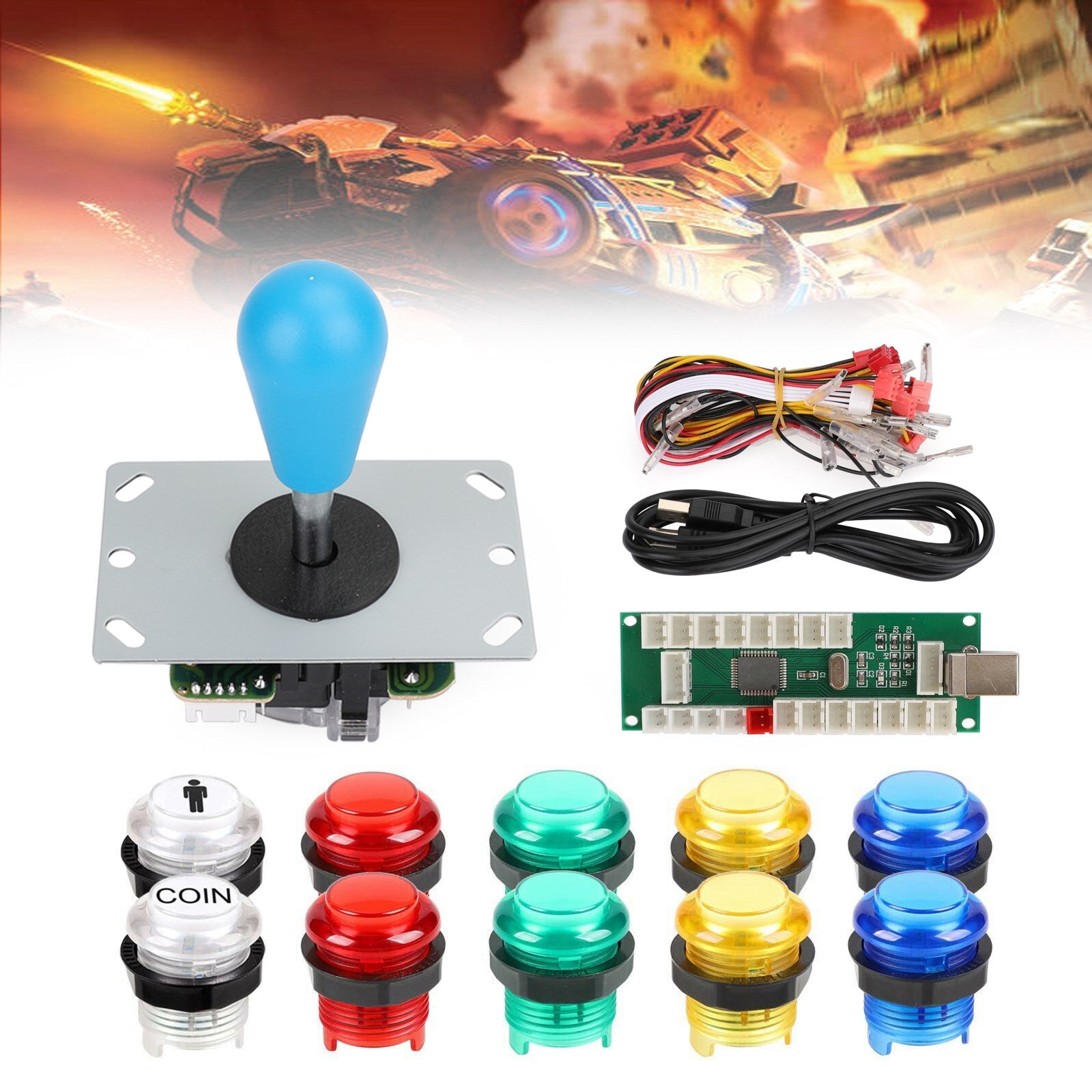 Kit de pièces d'arcade LED pour 1 joueur, encodeur USB pour PC, jeux vidéo, manette de jeu