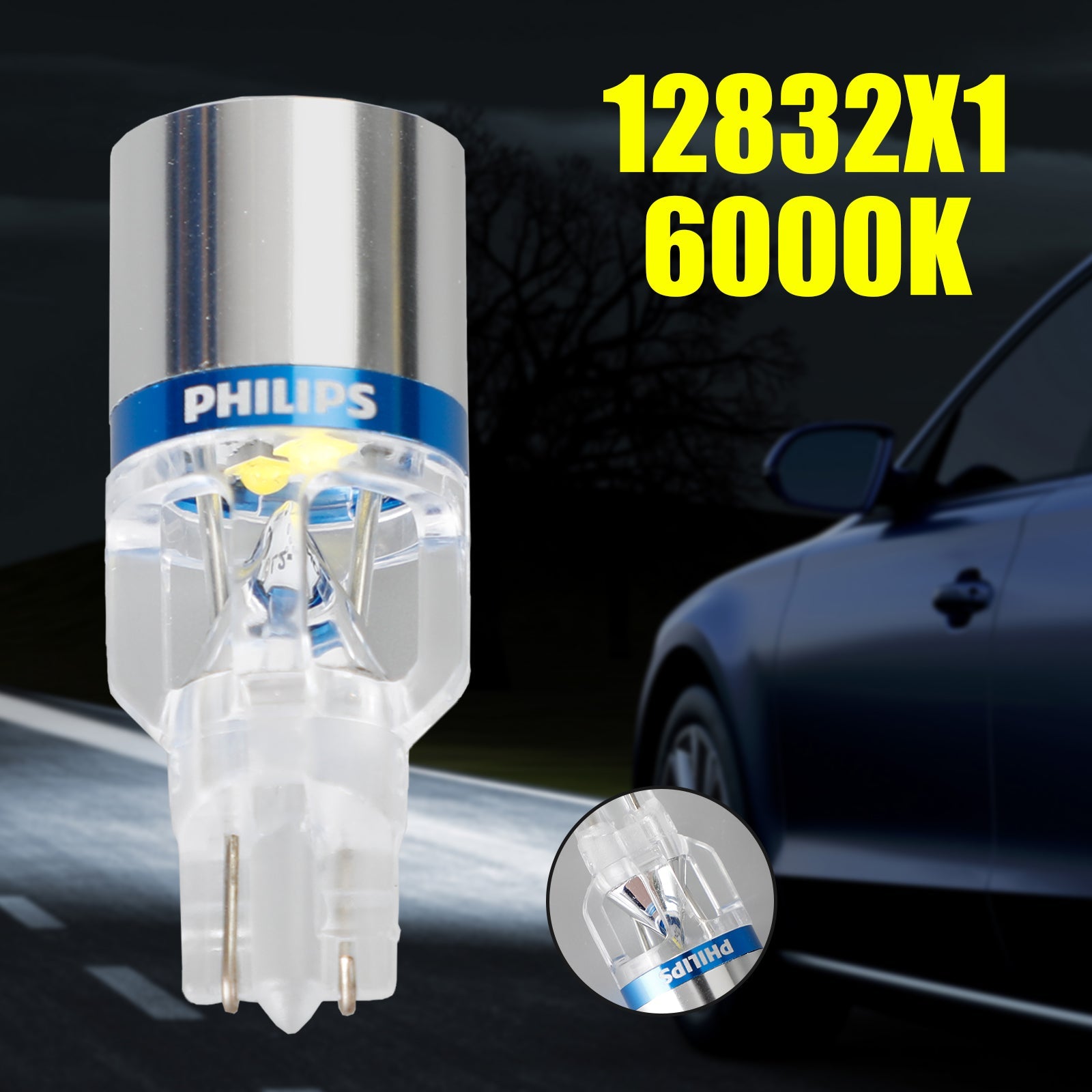 Pour Philips 12832X1 Car X-treme Ultinon LED T16 12V3W 200LM 6000KW2 .1*9.5D