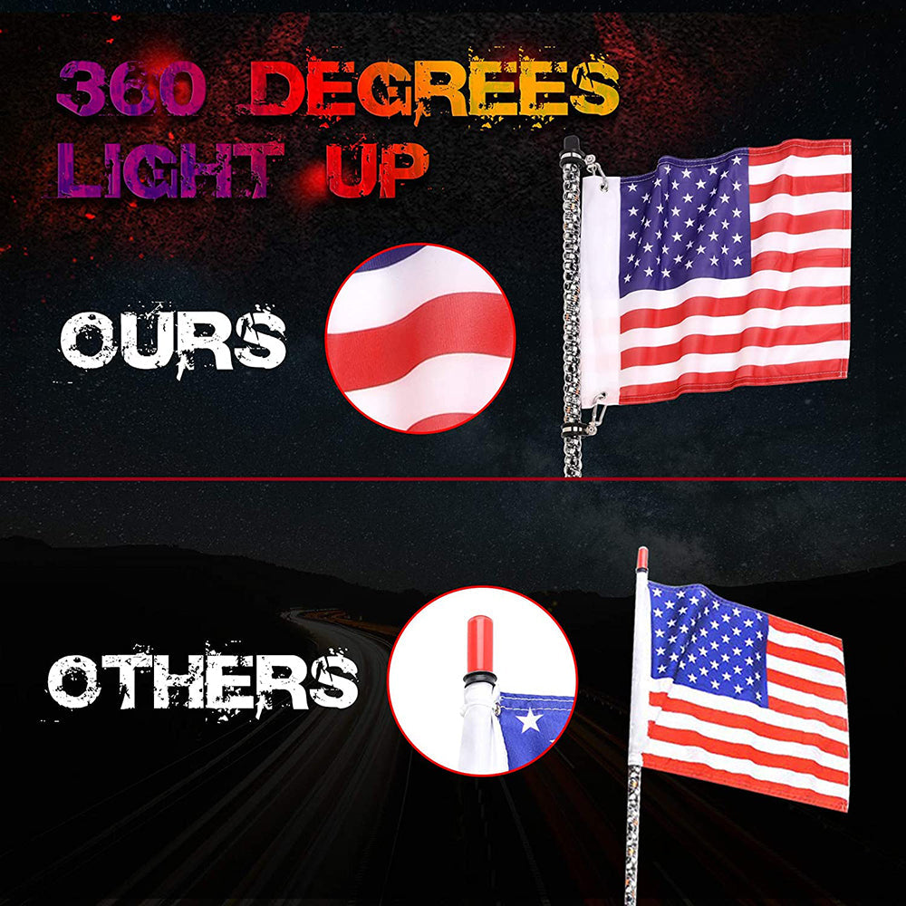 2X 4ft RGB LED APP Whip Lights Antenna W/ Flag Remote Control For Polaris UTV ATV