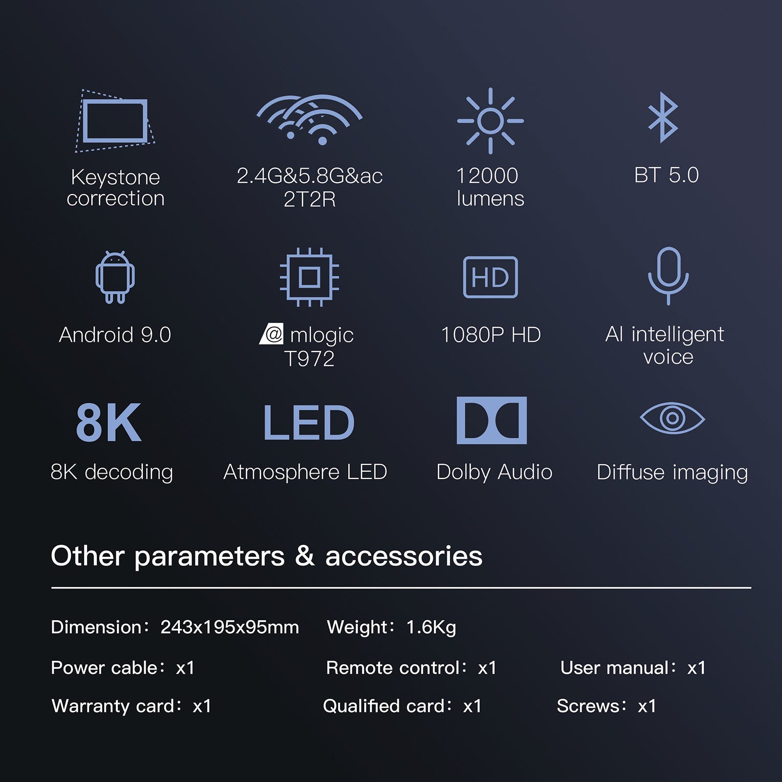 Projection de décodage Ultra HD 8K 1080p projecteur de film Android maison HDMI USB