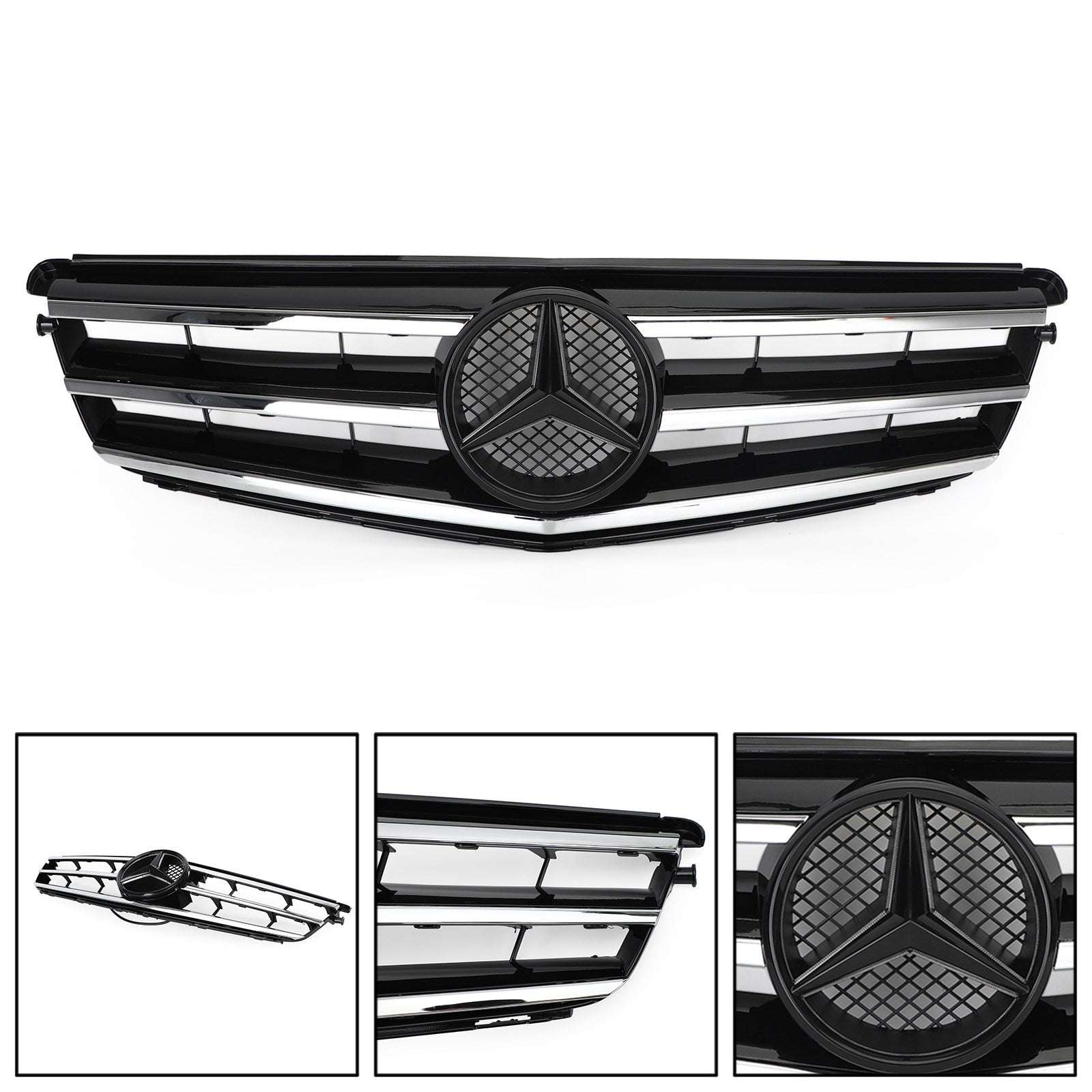 2008-2014 W204 C300 C350 LED Black Chrome Front Grill Grille Generic