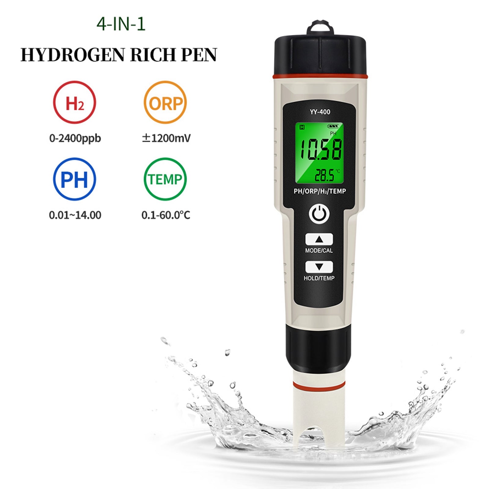 Stylo de Test Portable 4 en 1 riche en hydrogène, testeur de qualité de l'eau PH/ORP/TEMP