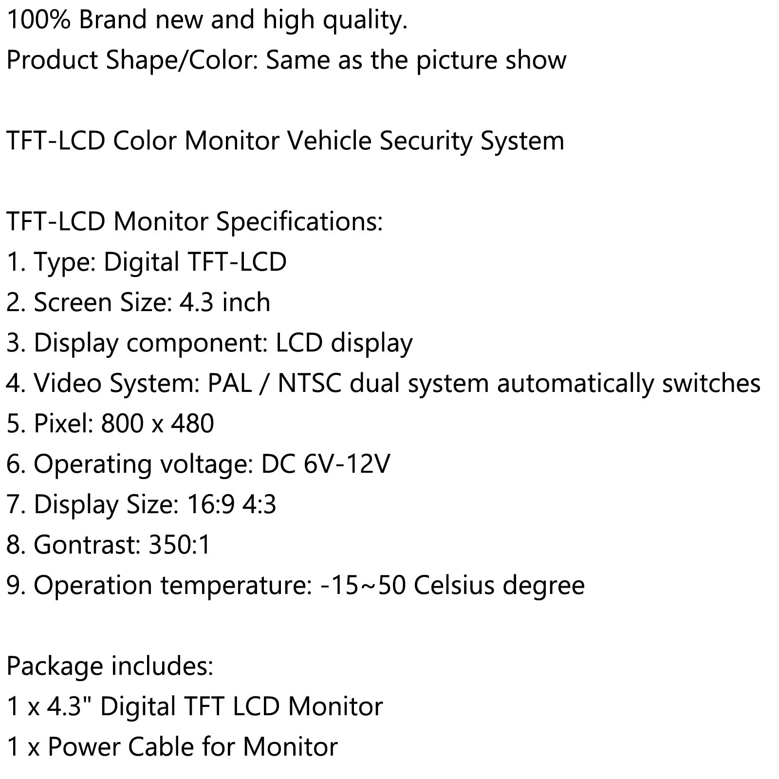 4,3 inch opvouwbare automonitor TFT LCD NTSC PAL nachtparkeerhulp 4,3 inch