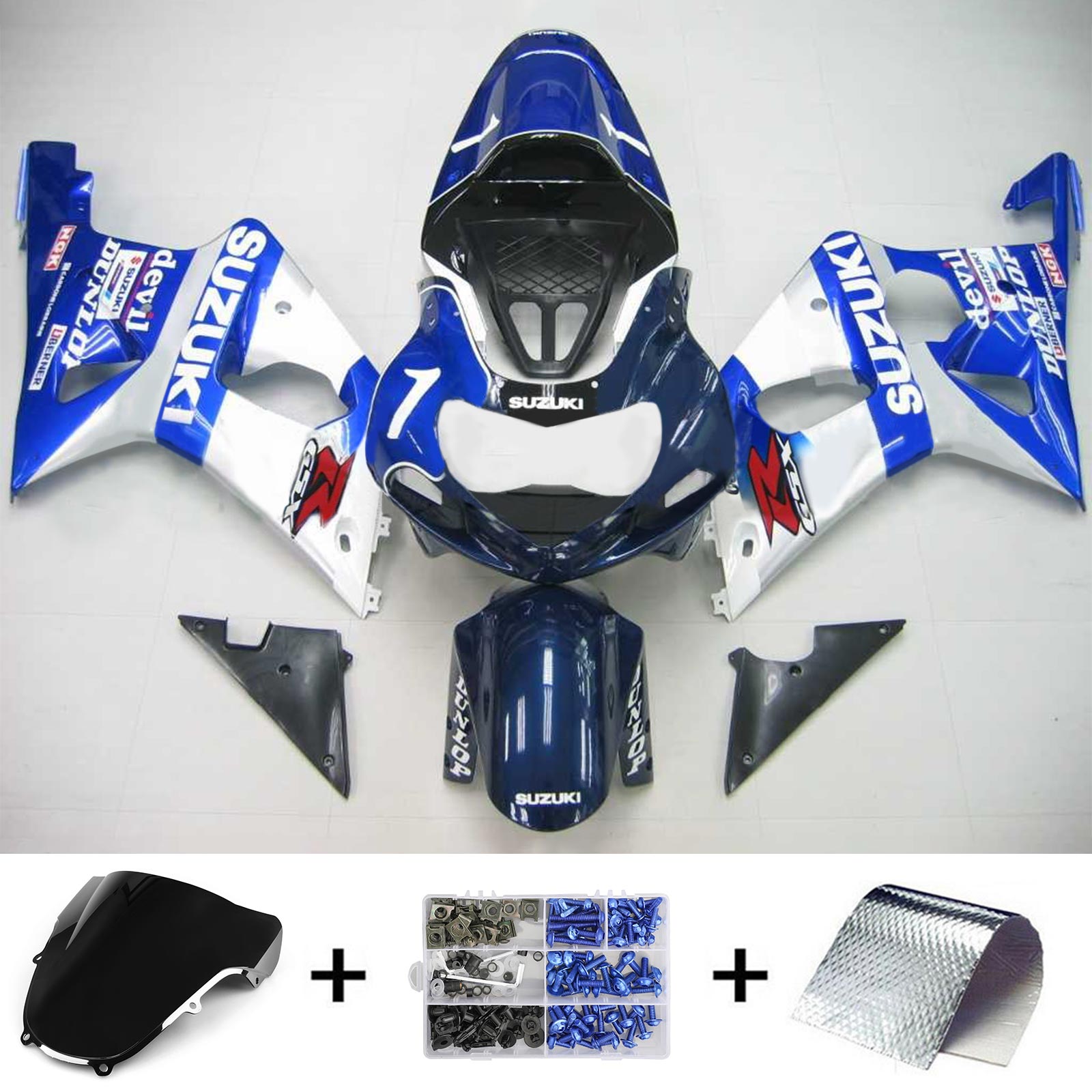 2000-2002 Suzuki GSXR1000 K1 K2 Amotopart Kit de carénage d'injection carrosserie plastique ABS #107