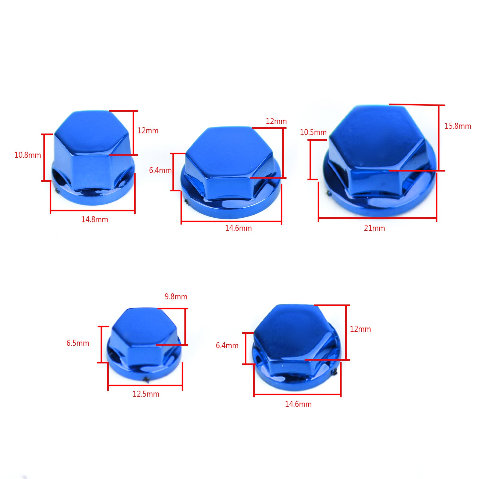 30 stuks 5 maten motorfiets blauw plastic zeskantschroef covers bout moer cap cover generiek