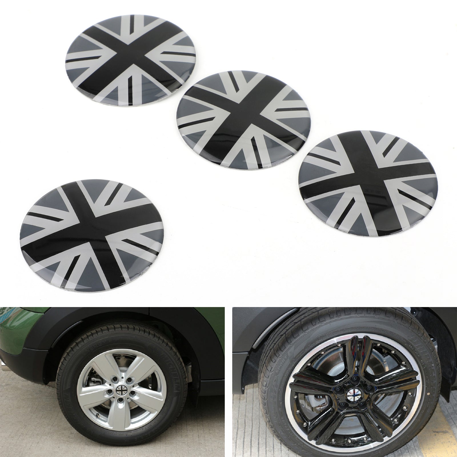 Wheel Center Hub Cap Emblem Badge decal Black Union Jack UK Flag For Mini Cooper