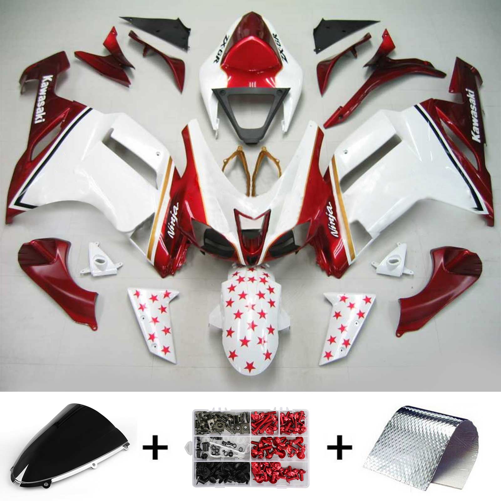 2007-2008 Kawasaki ZX6R 636 Amotopart Kit de carénage d'injection carrosserie plastique ABS #123