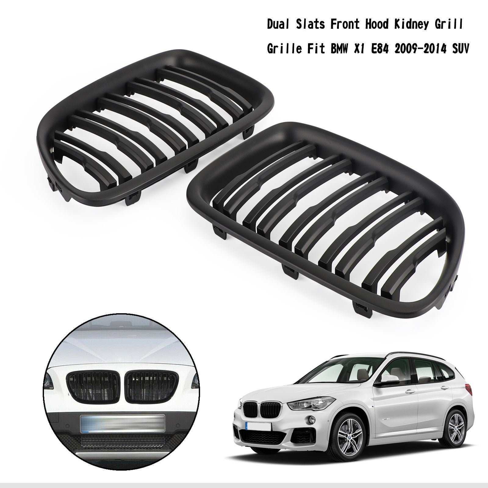 2009-2014 BMW X1 E84 Dubbele lamellen voorkap Niergrille Matzwart/glanzend zwart 51112993305 51112993306 51112993307 51112993308 51117347669 51117347670 Generiek