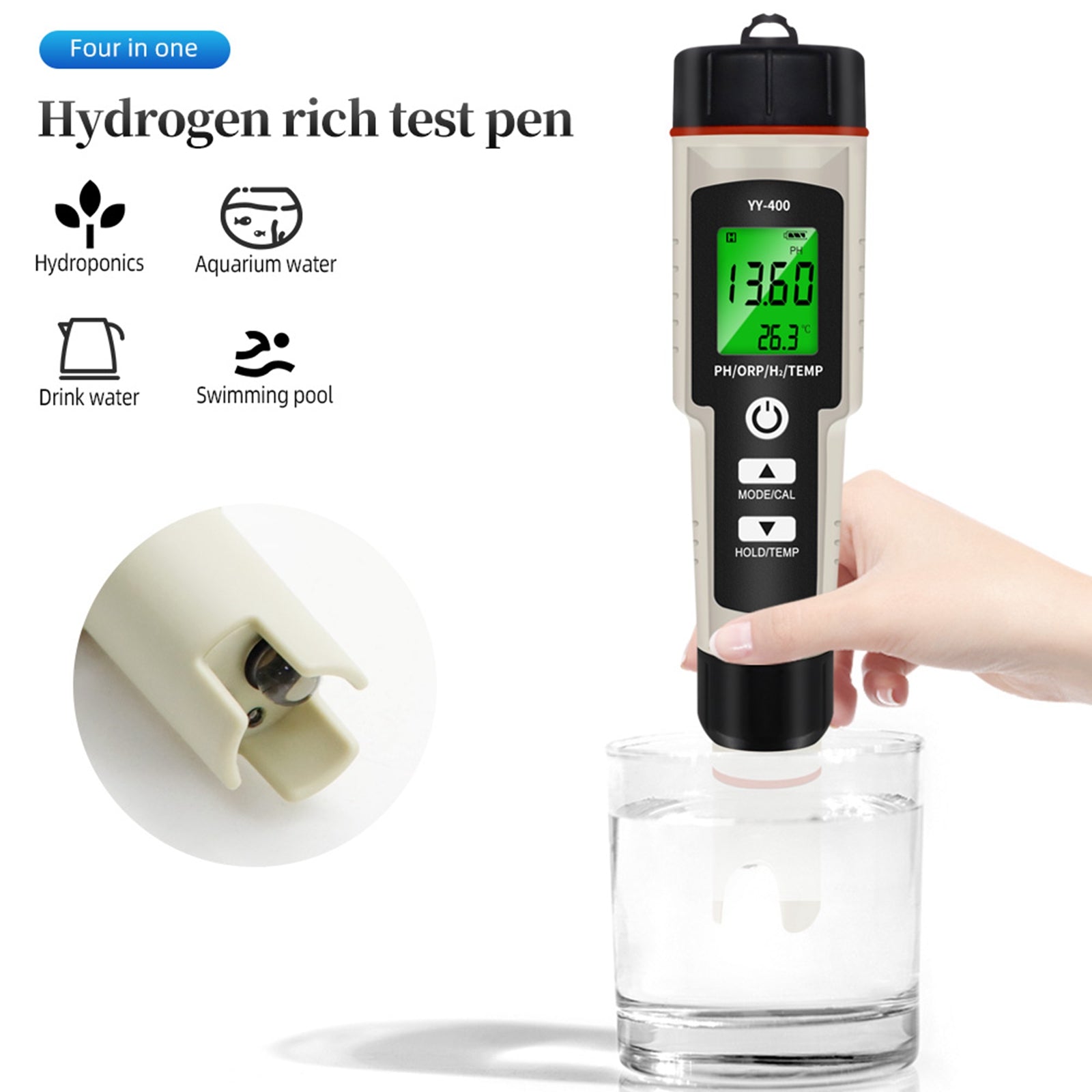 Stylo de Test Portable 4 en 1 riche en hydrogène, testeur de qualité de l'eau PH/ORP/TEMP