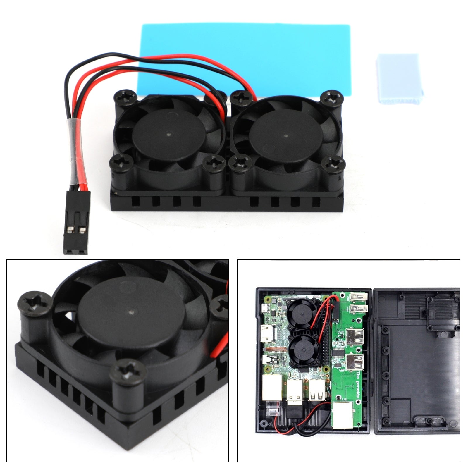 Double Dual Cooling Fan Square Fan Module With Heatsink for Raspberry Pi 4B 3B+