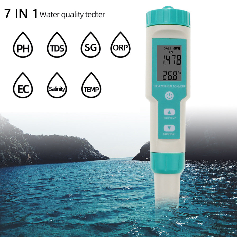 7 In 1 Digital Salinity PH TDS TEMP SG EC ORP Tester Water Quality Monitor Meter