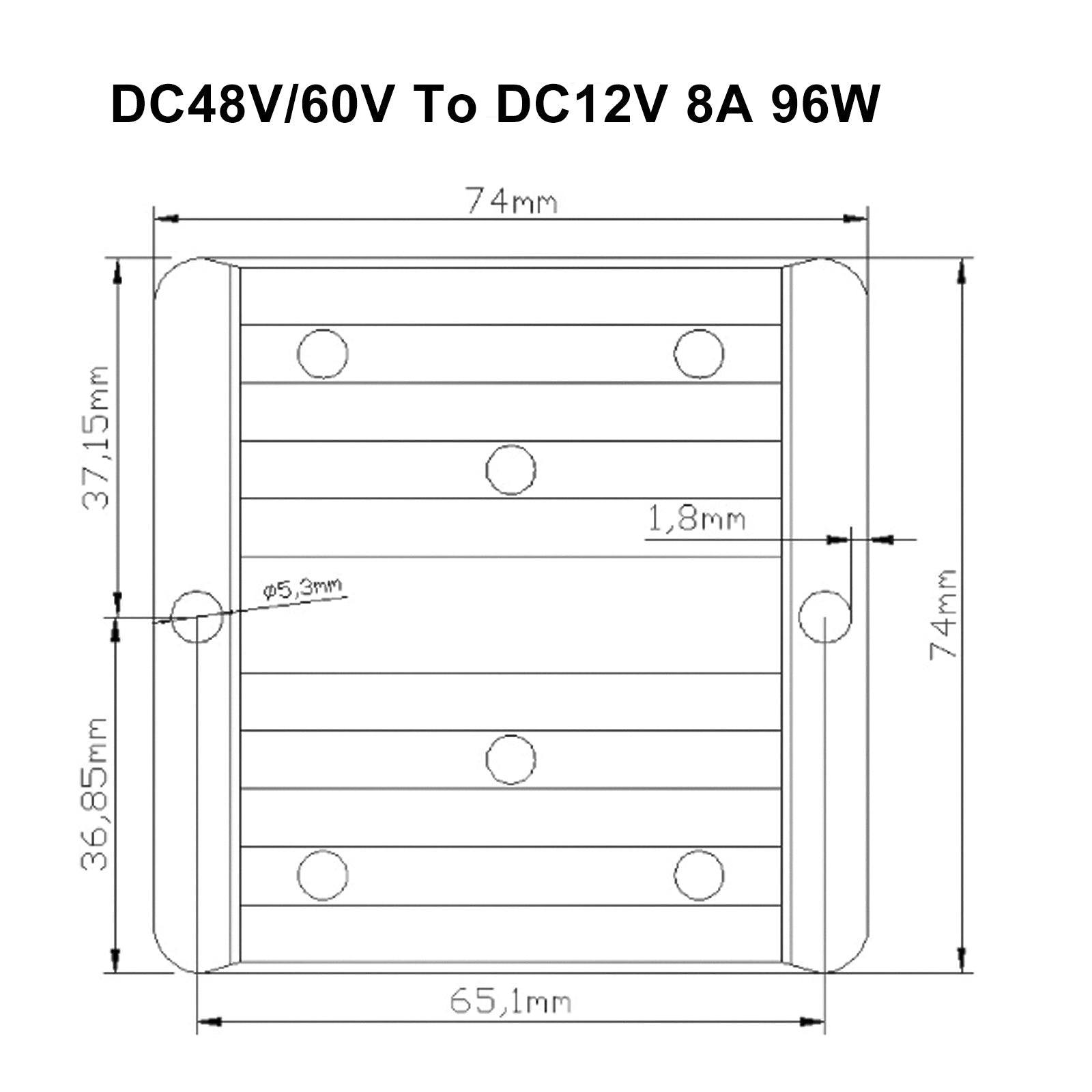 Waterproof DC 48V/60V to 12V 96W 8A Step-Down Power Supply Converter Regulator