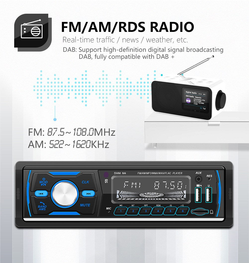 Autoradio Stereo 1Din Bluetooth FM Audio Muziekspeler DAB/MP3/USB/AUX In het dashboard