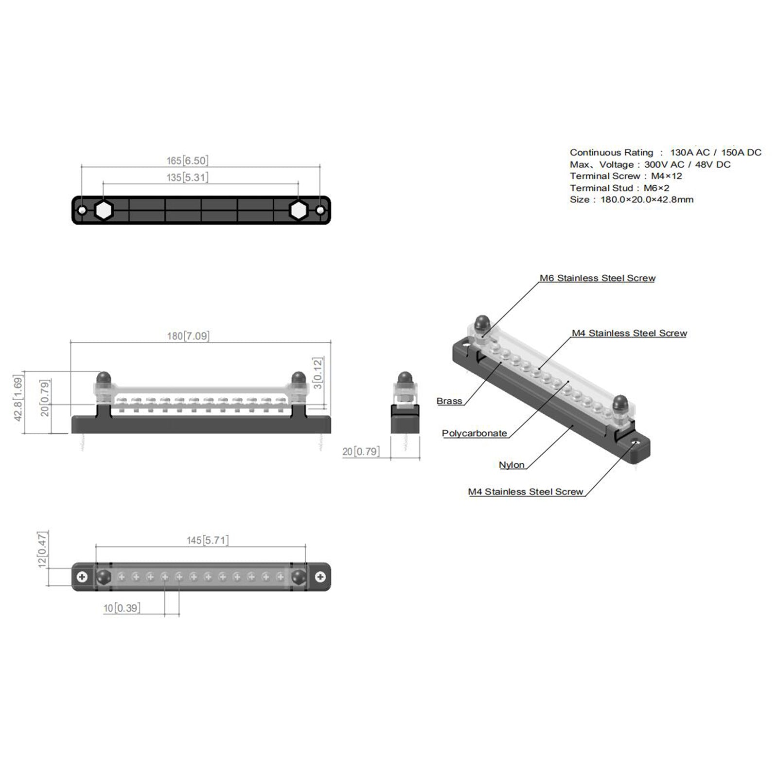 12 Terminal Bus Bar 150A Draadblok Gronddistributie Auto Vrachtwagen RV Bootkit